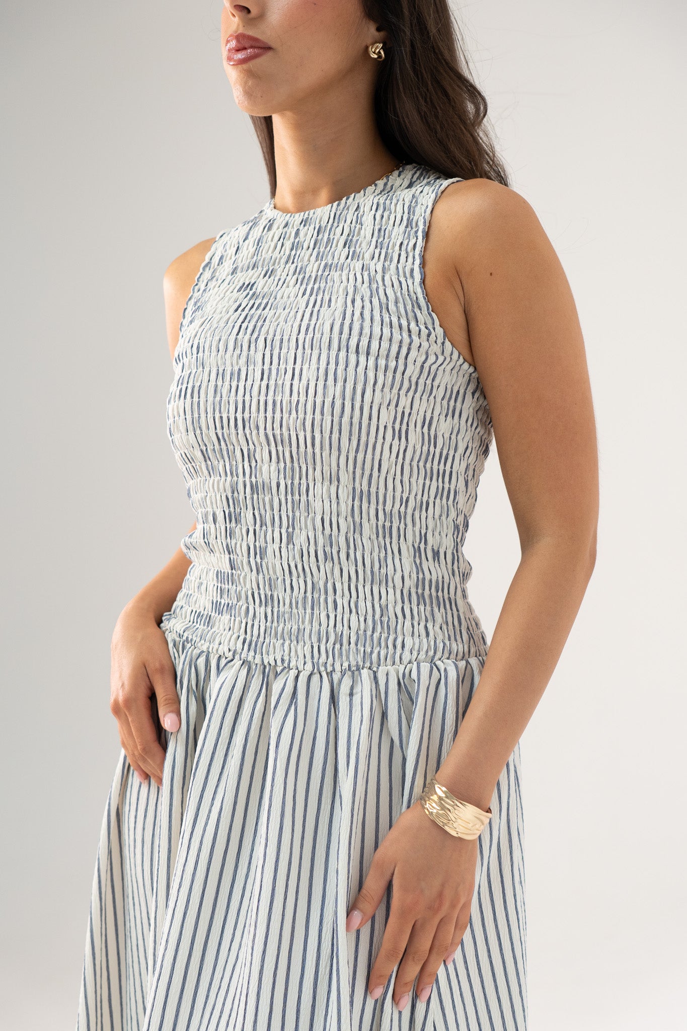 Millie Pinstripe Smock Dress In Navy