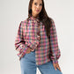 Millie Ruffle Front Check Shirt In Pink Mix