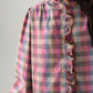 Millie Ruffle Front Check Shirt In Pink Mix