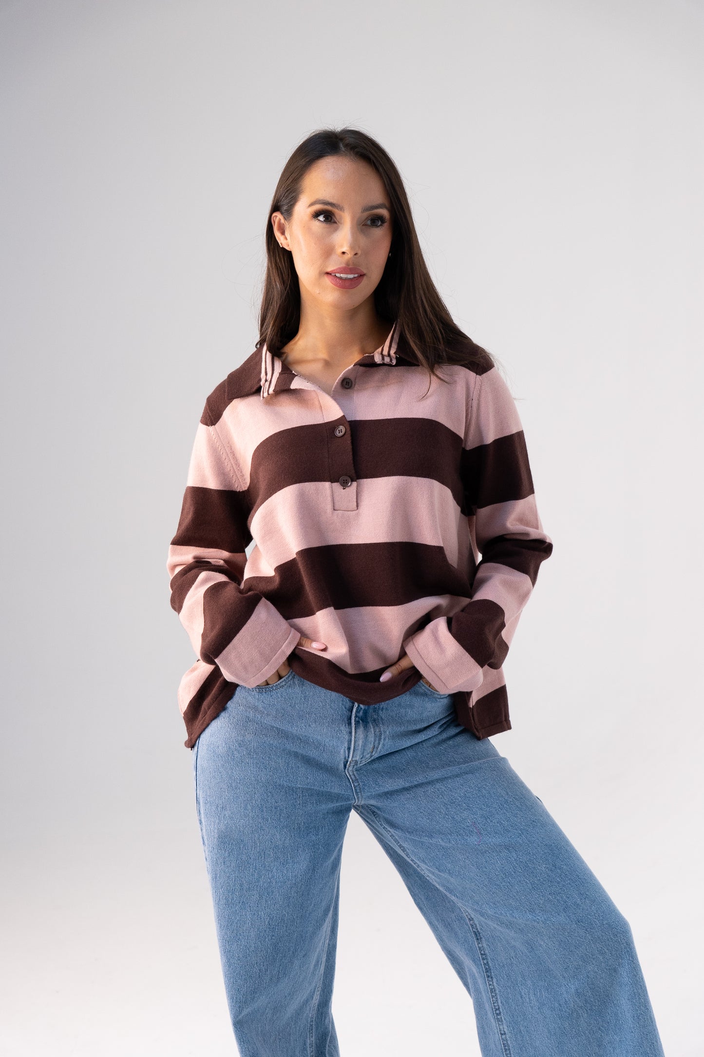 Millie Rugby Top In Coffee & Pink