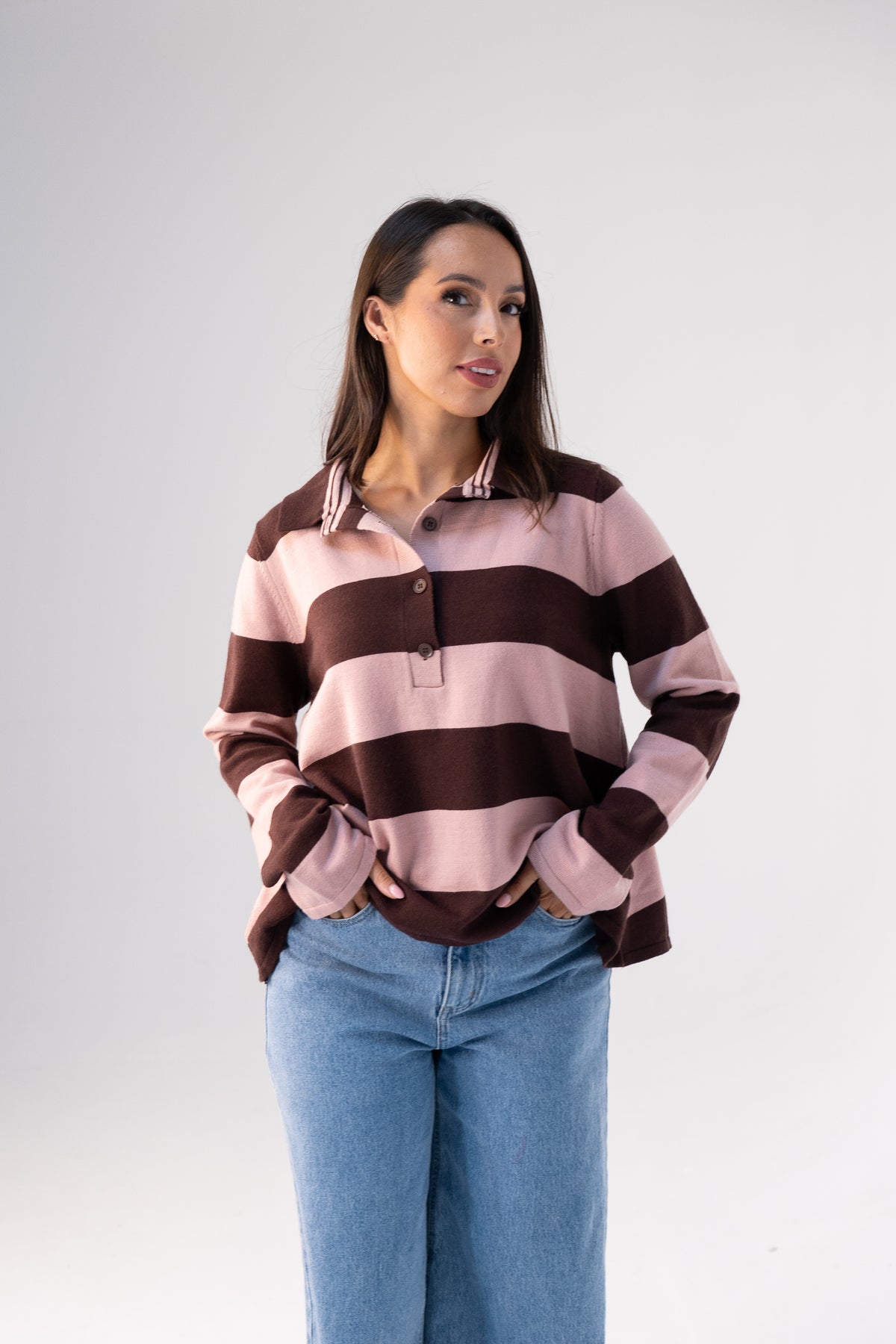 Millie Rugby Top In Coffee & Pink