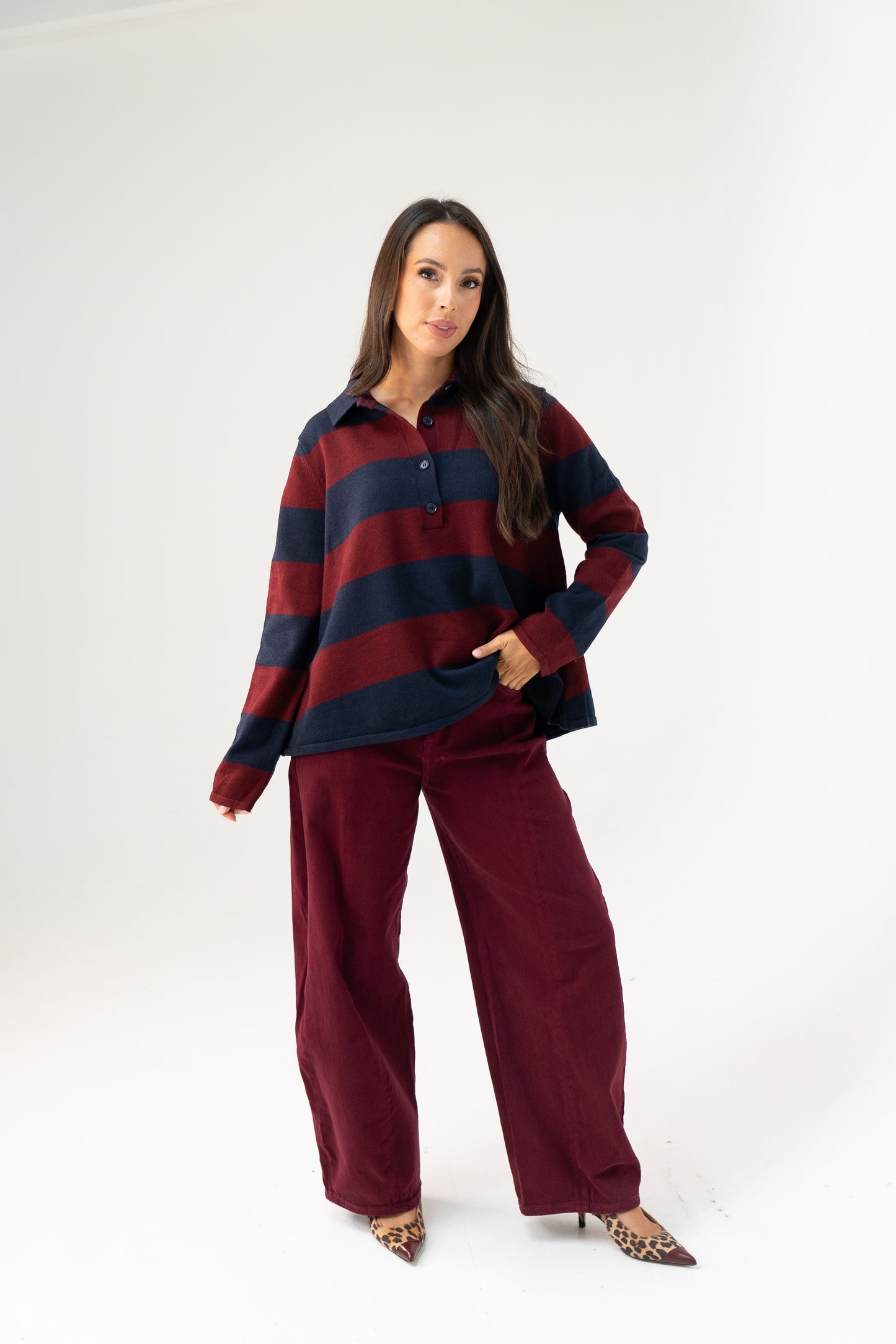 Millie Rugby Top In Navy & Red