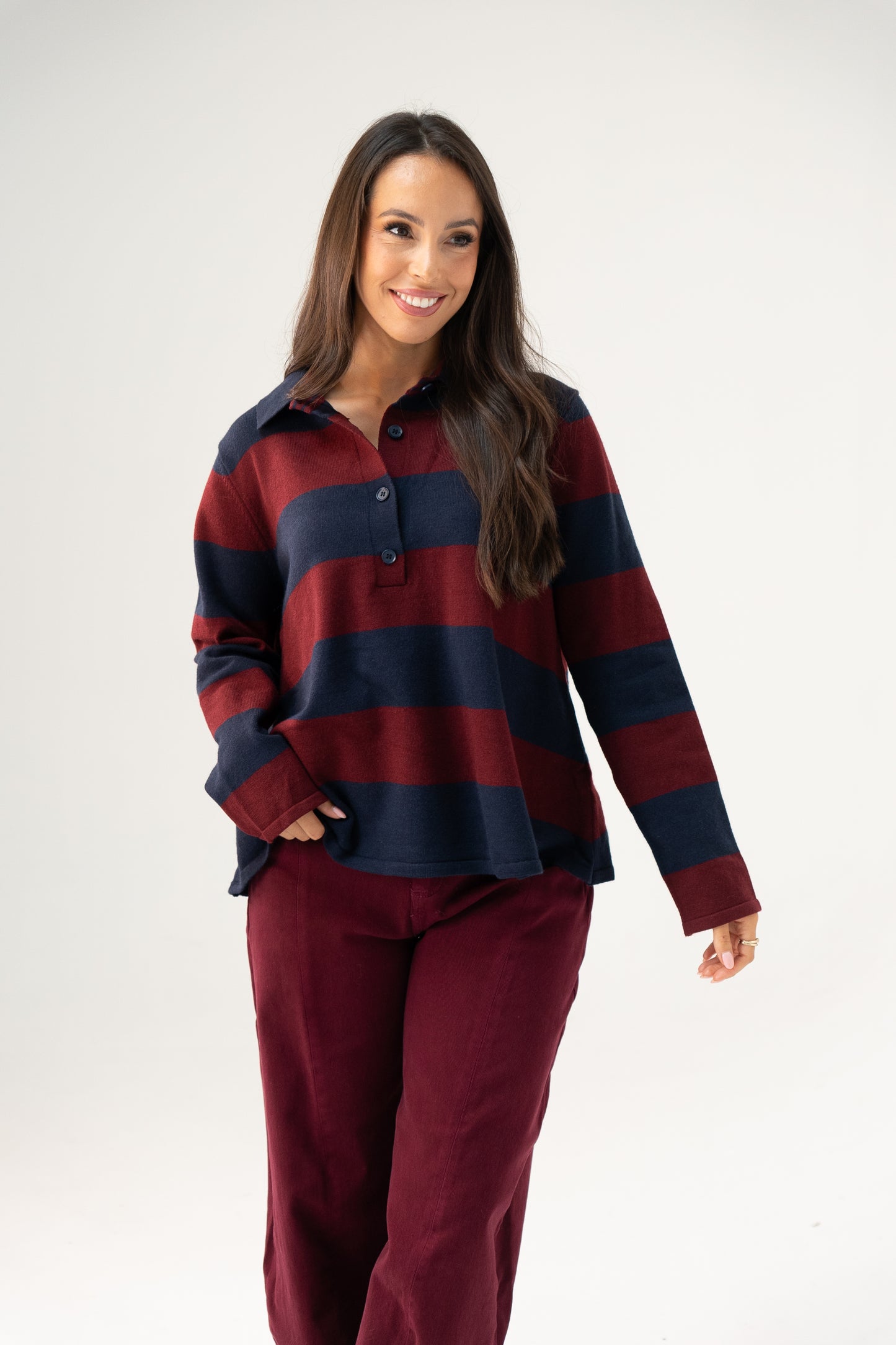 Millie Rugby Top In Navy & Red