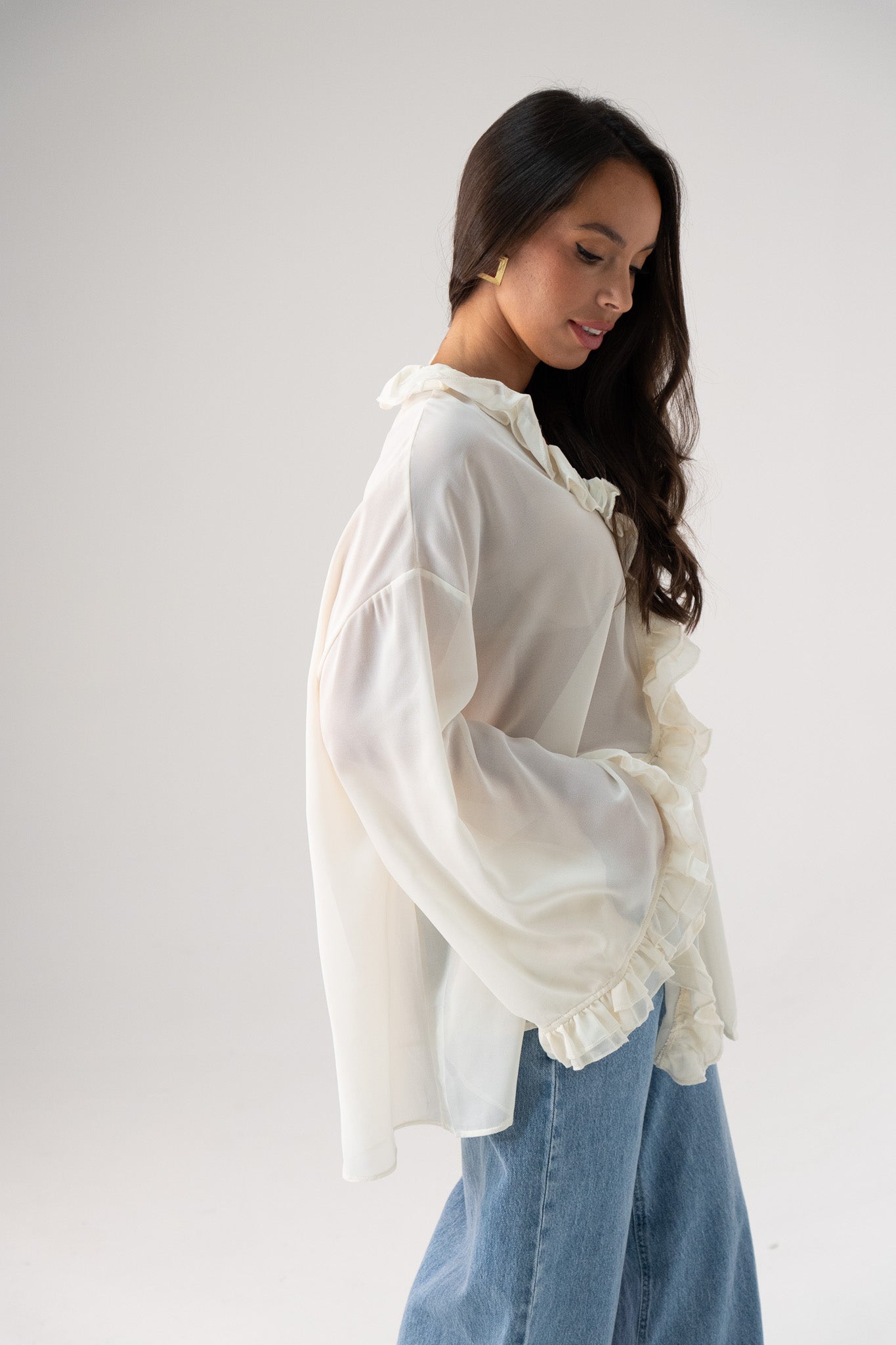 Millie Sheer Ruffle Blouse In Cream