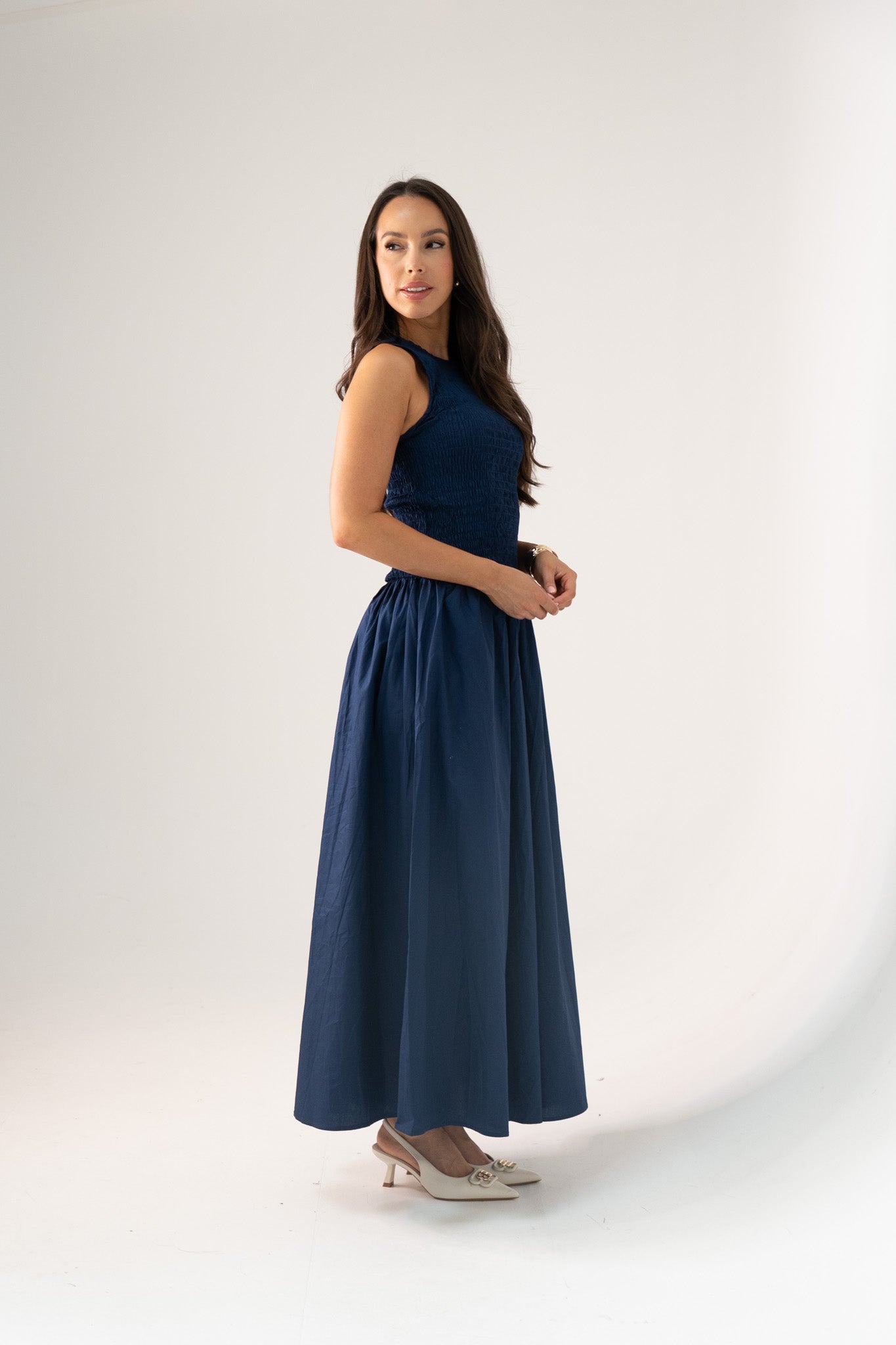 Millie Smock Detail Dress In Navy