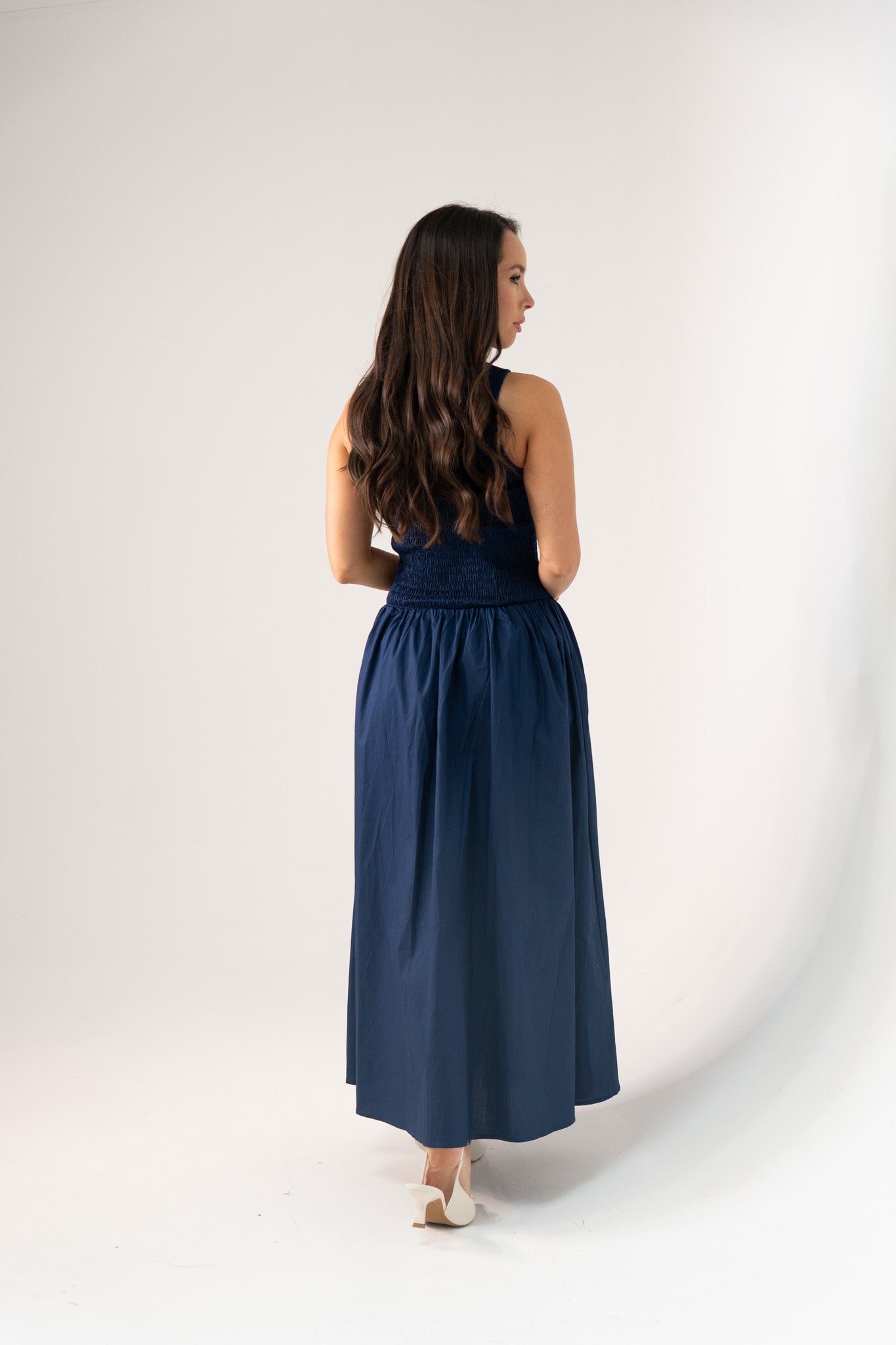Millie Smock Detail Dress In Navy