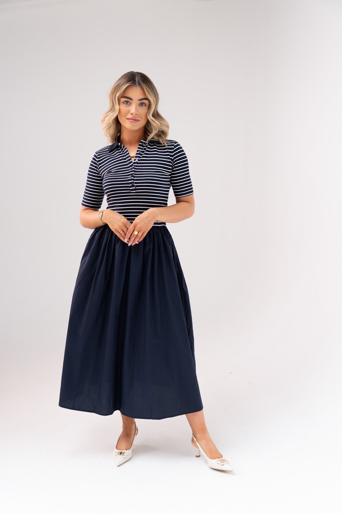 Millie Stripe Contrast Dress In Navy