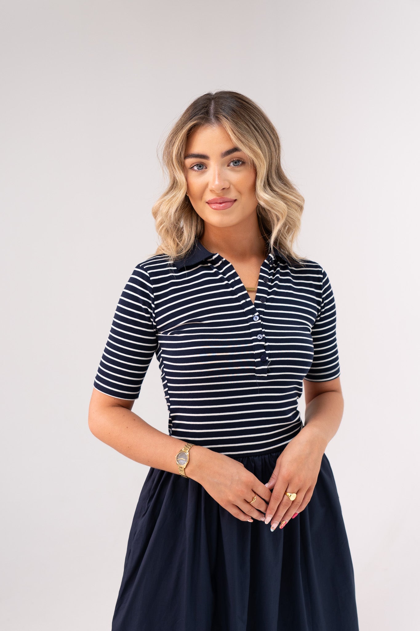 Millie Stripe Contrast Dress In Navy