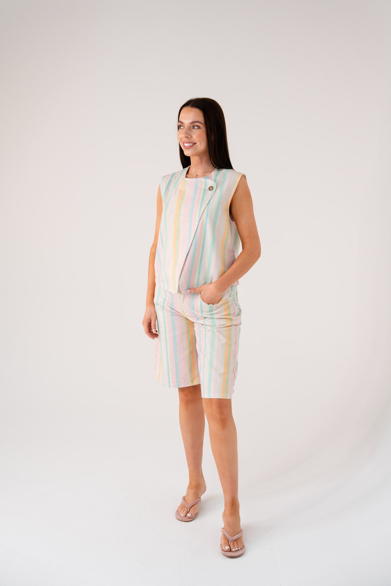 Millie Stripe Waistcoat In Pastel Mix