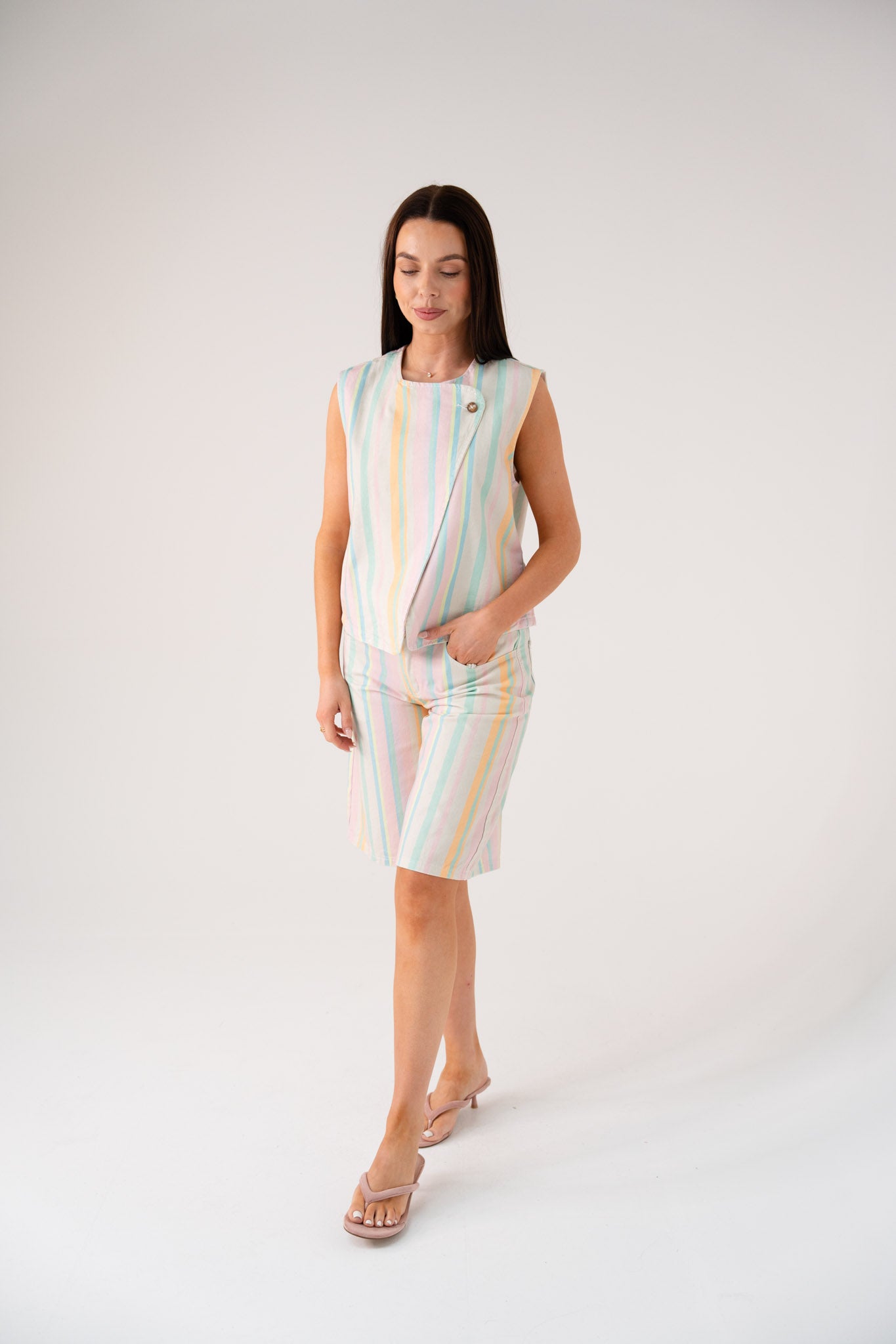 Millie Stripe Waistcoat In Pastel Mix