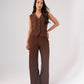 Millie Waffle Texture Waistcoat In Coffee