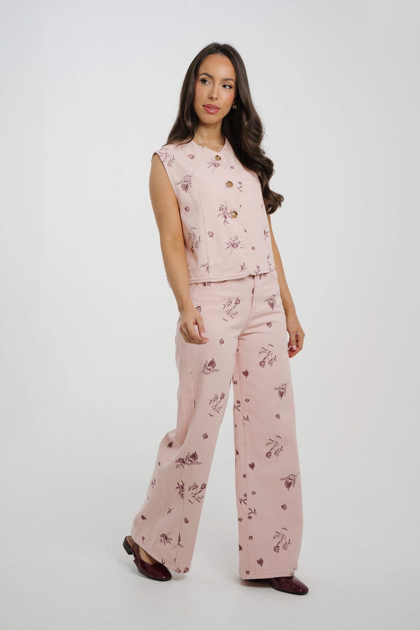 Millie Wide Leg Floral Jeans In Pink