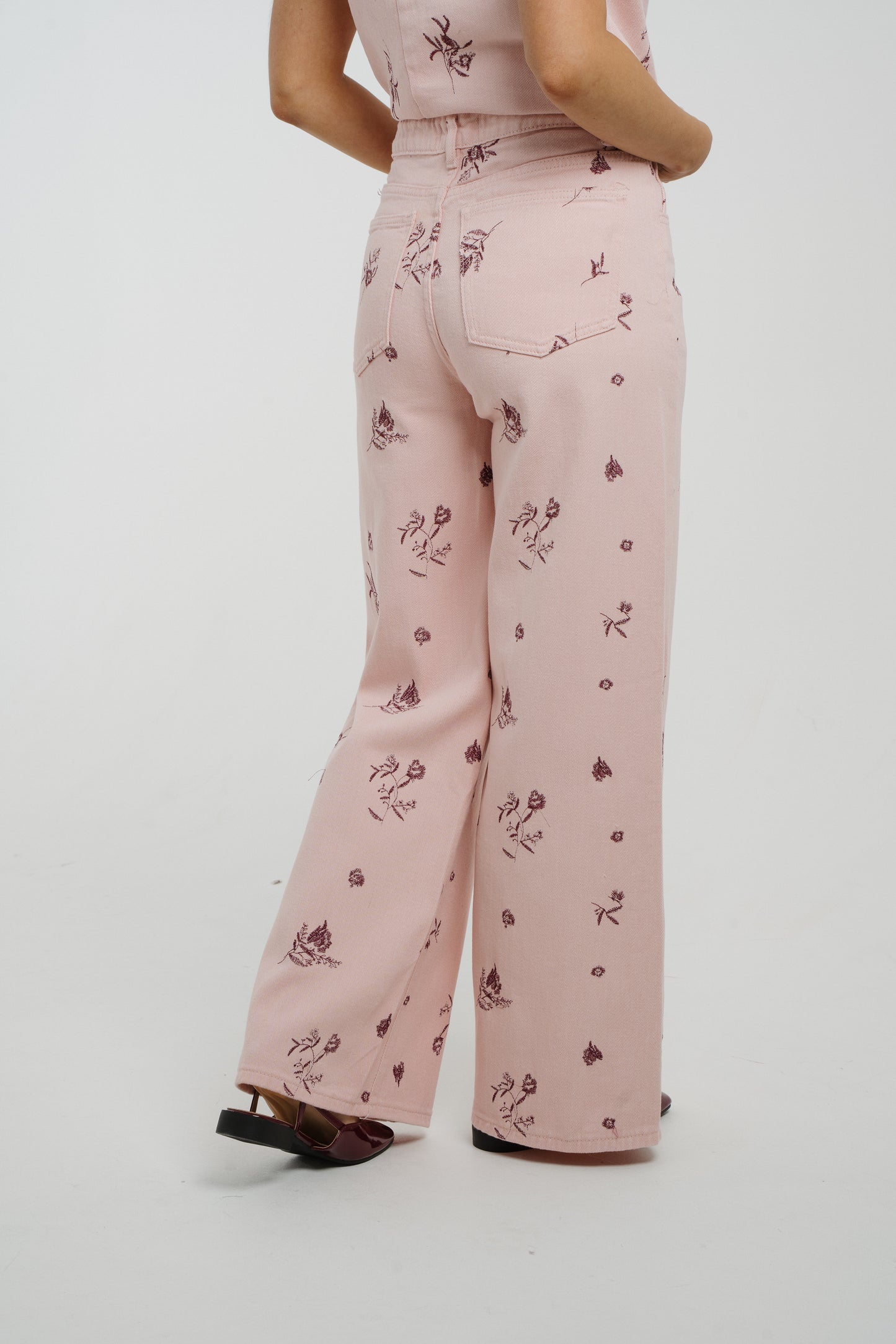 Millie Wide Leg Floral Jeans In Pink