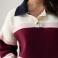 Millie Wine Stripe Rugby Top In Cream