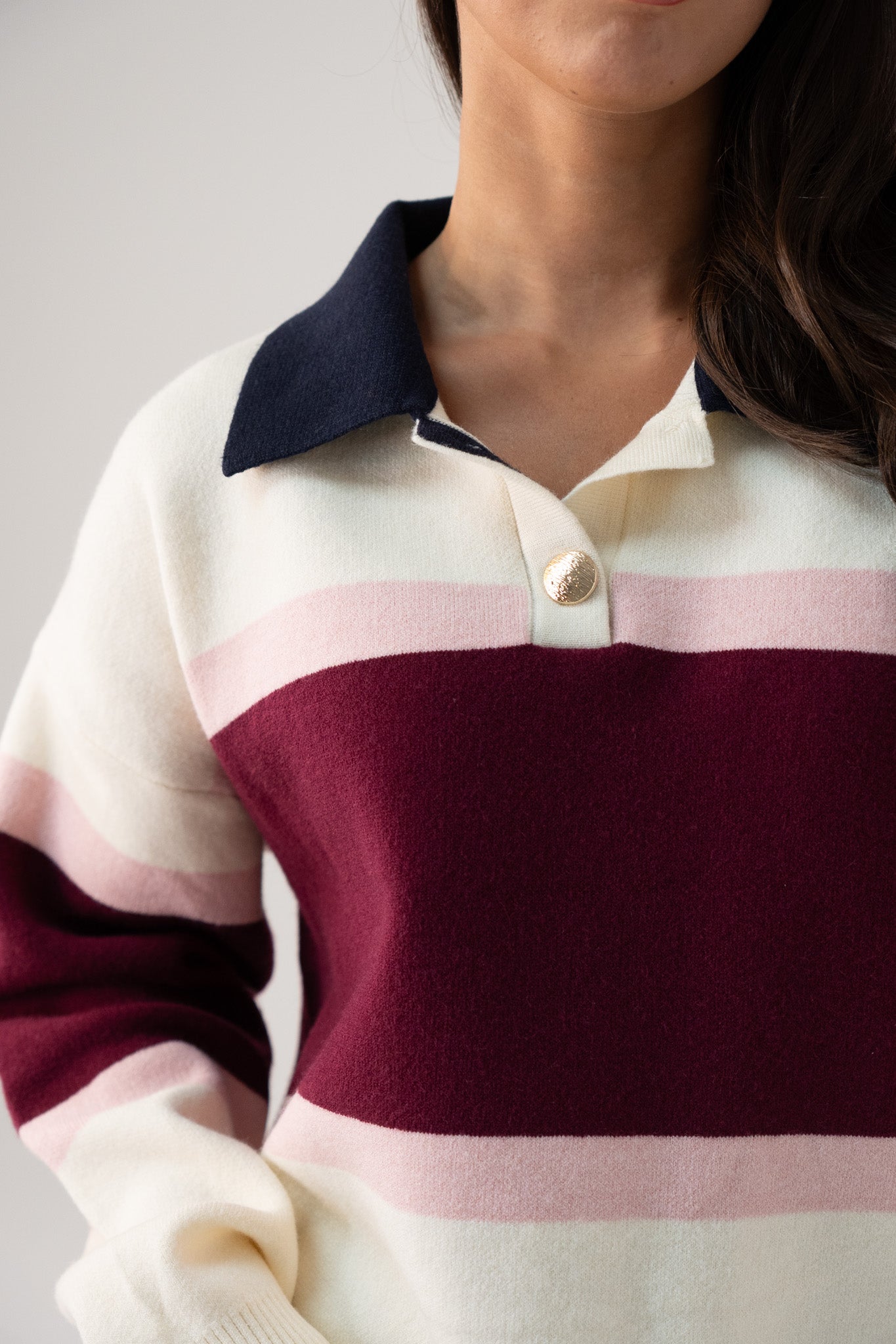 Millie Wine Stripe Rugby Top In Cream