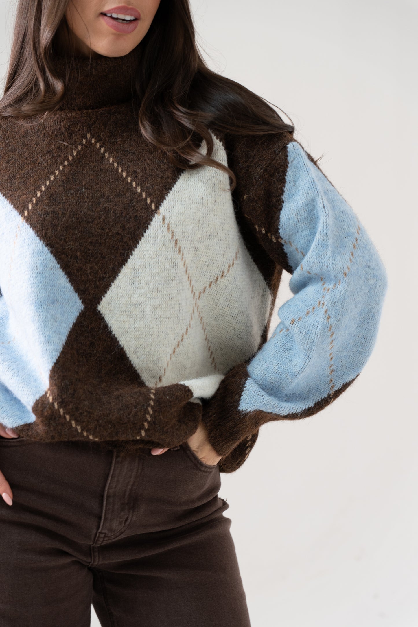 Millie Diamond Polo Neck In Blue Mix