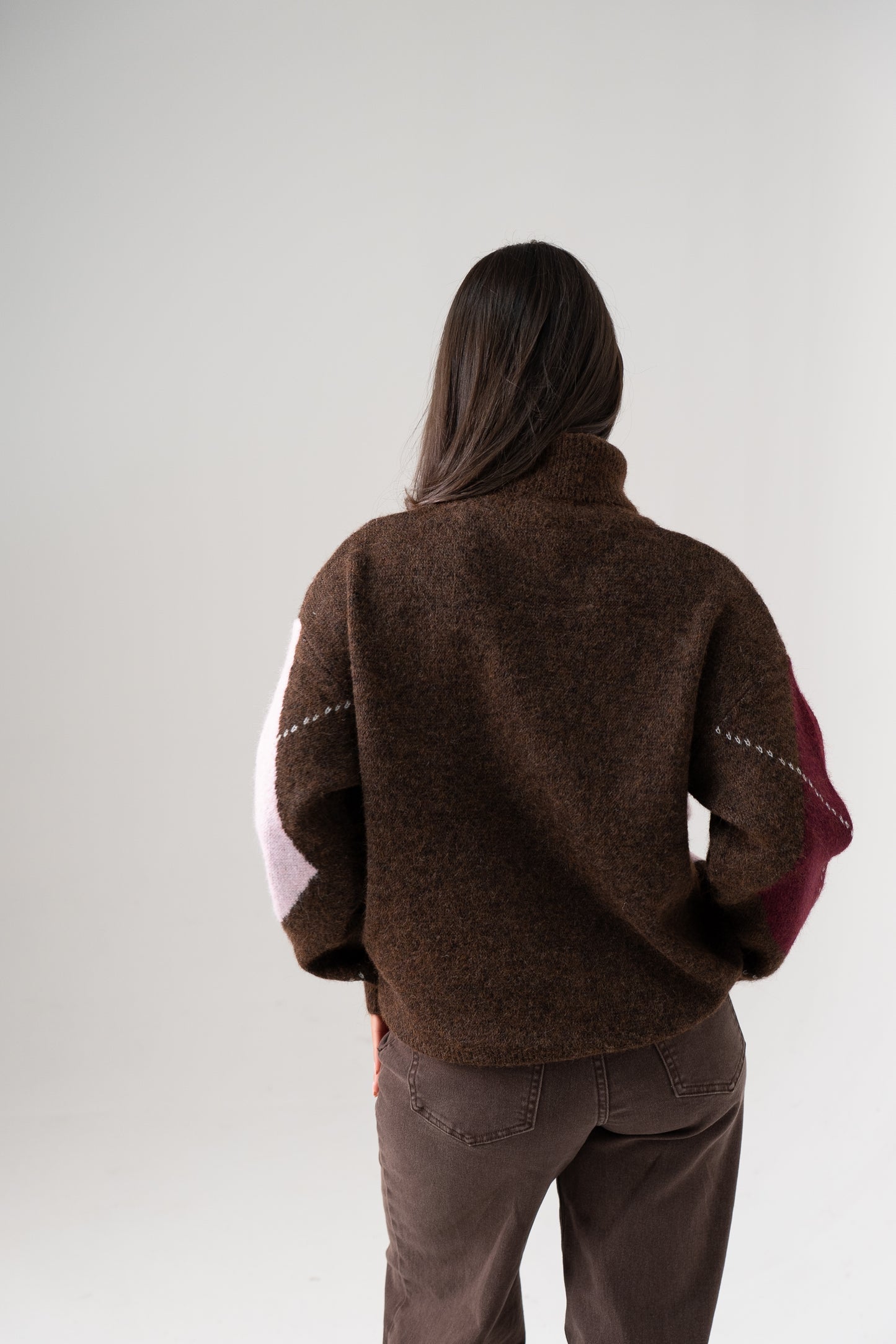 Millie Diamond Polo Neck In Pink Mix