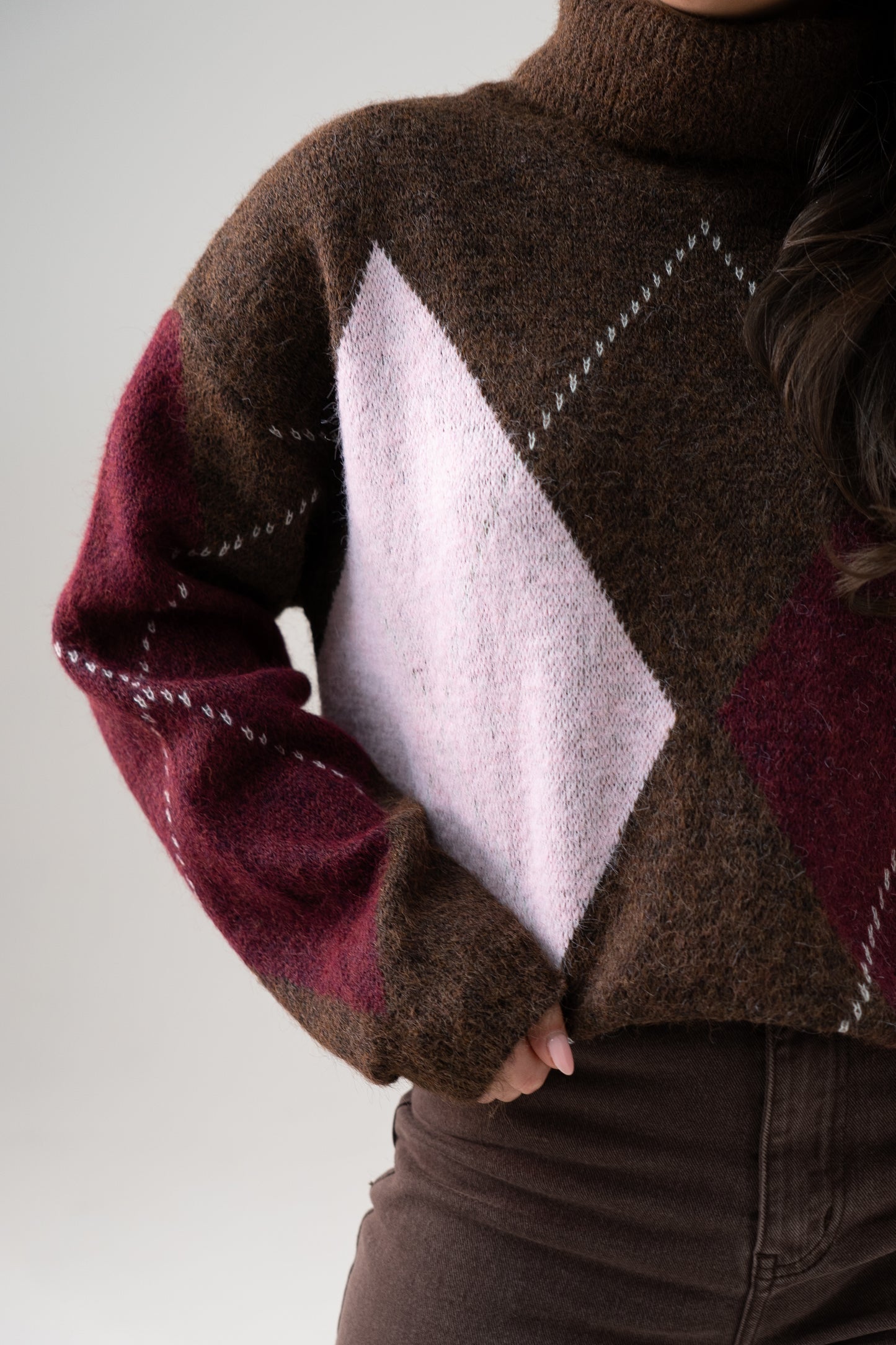 Millie Diamond Polo Neck In Pink Mix