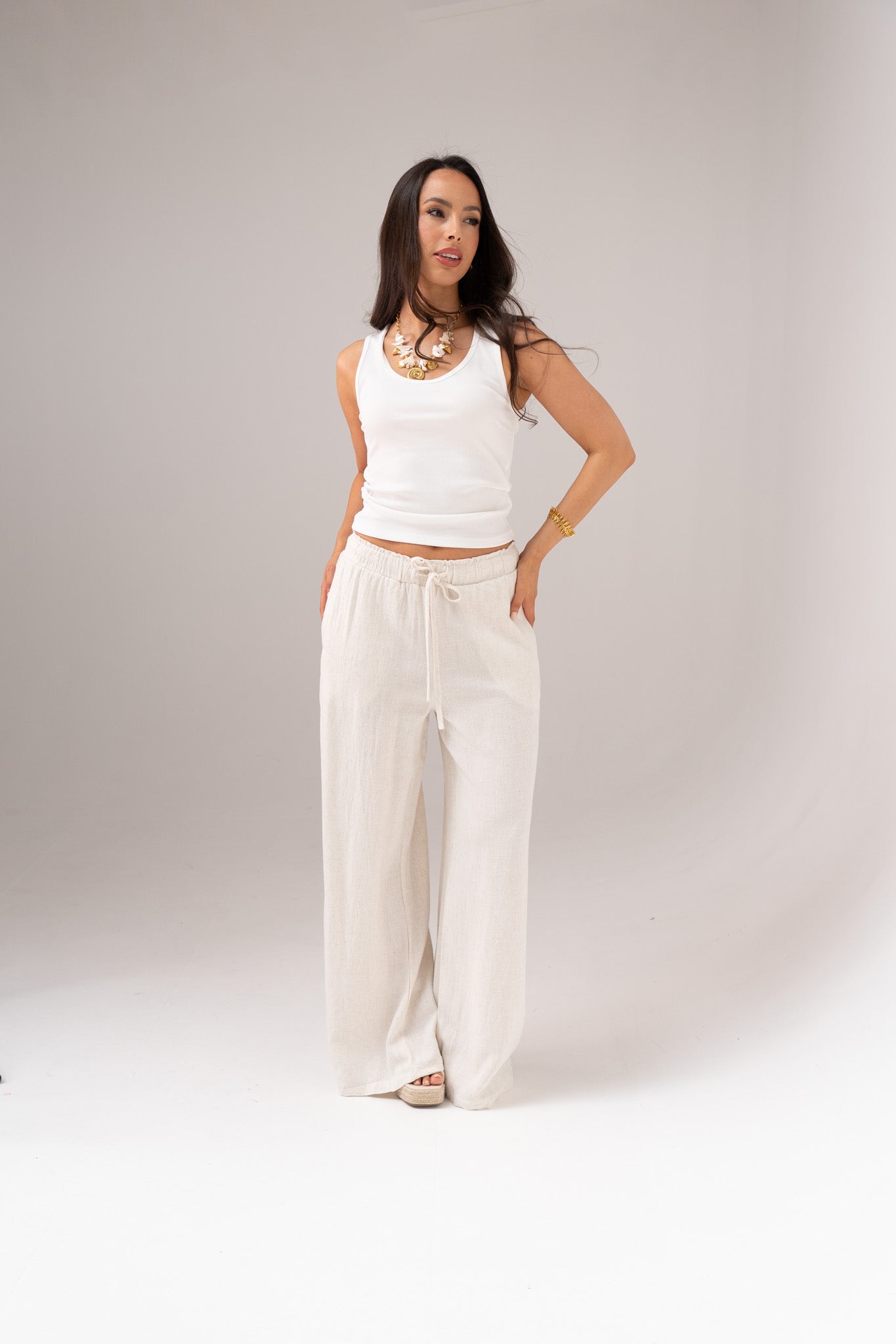 Millie Linen Mix Trousers In Neutral