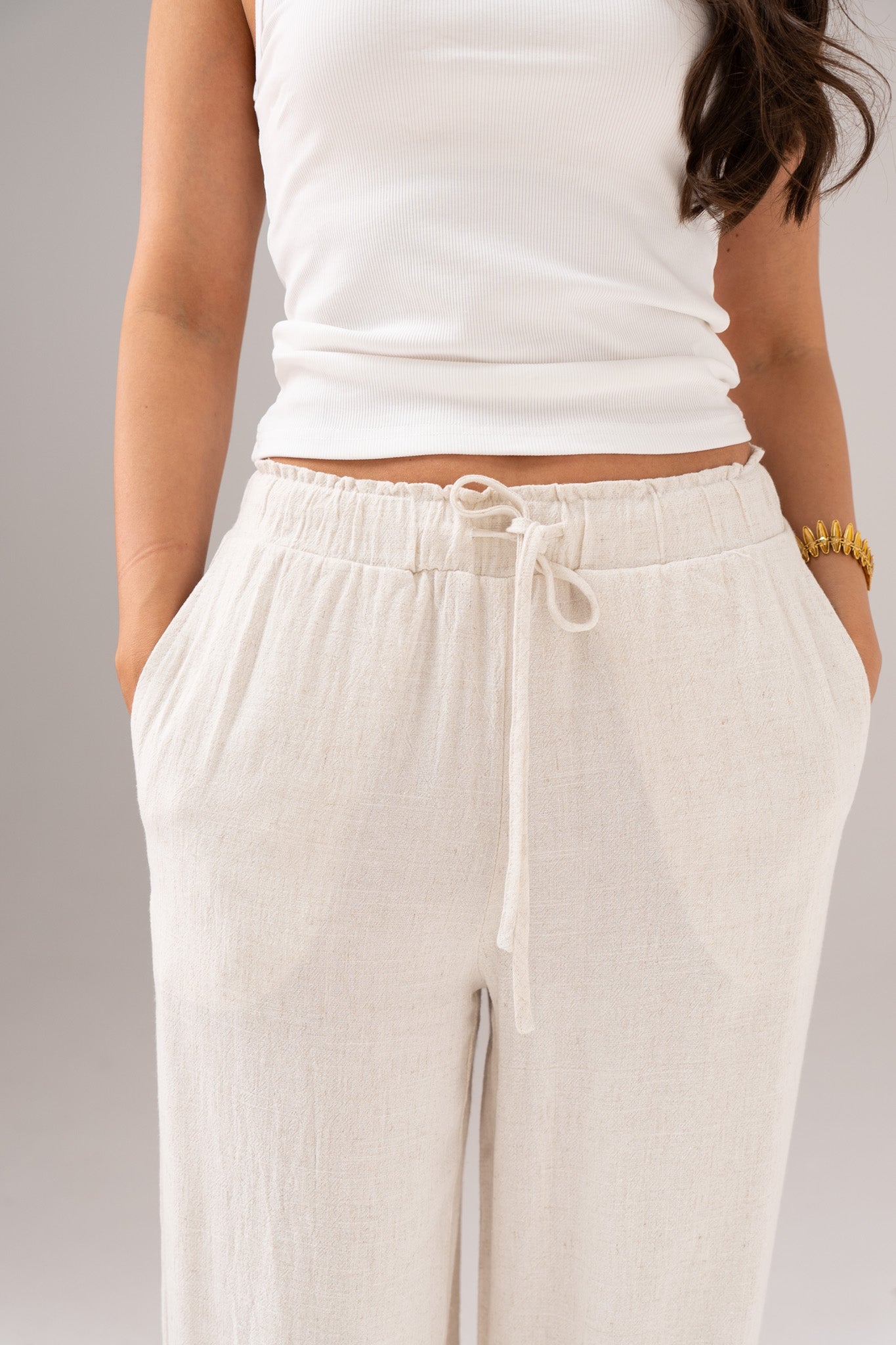 Millie Linen Mix Trousers In Neutral
