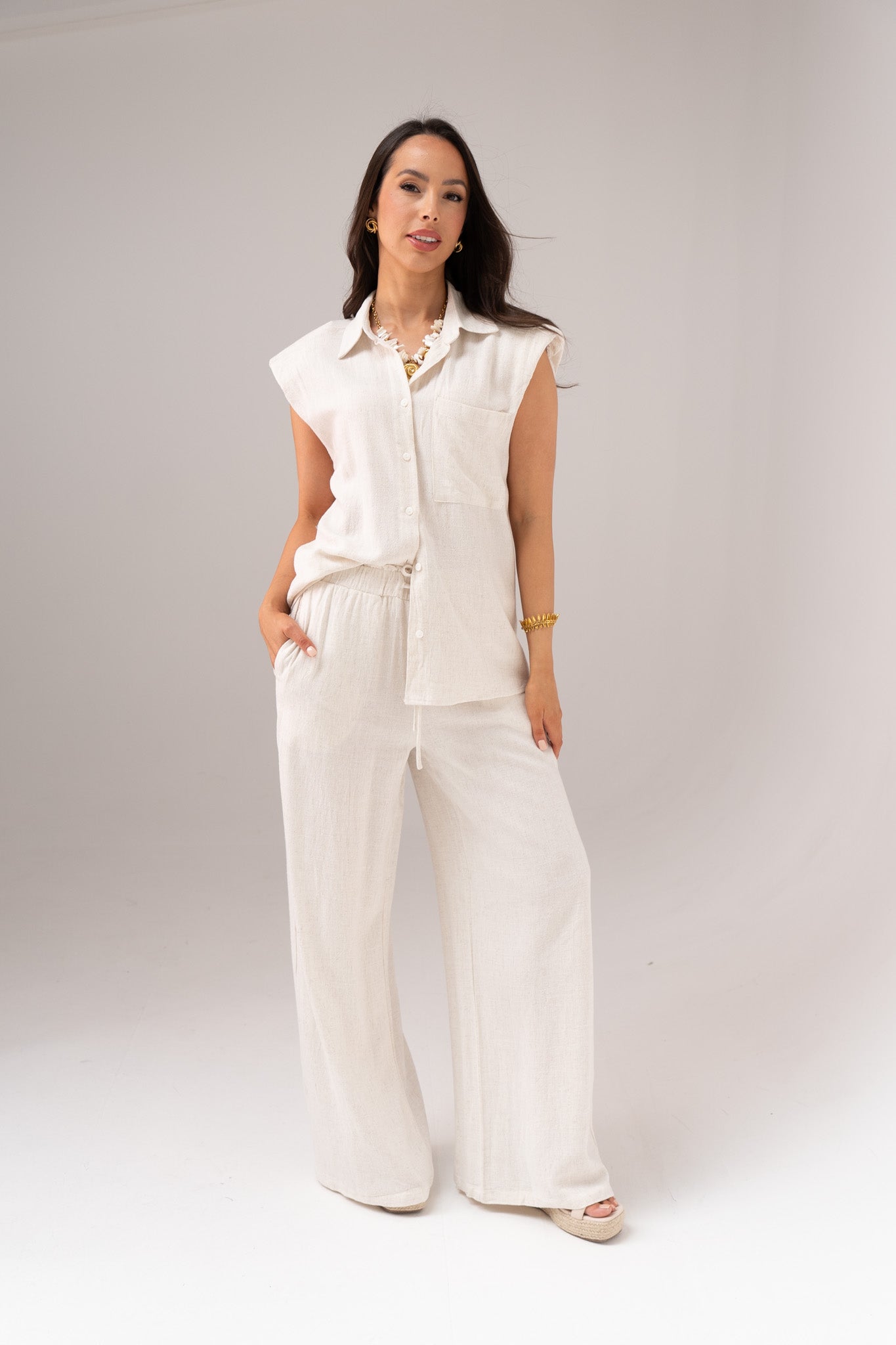 Millie Linen Mix Trousers In Neutral