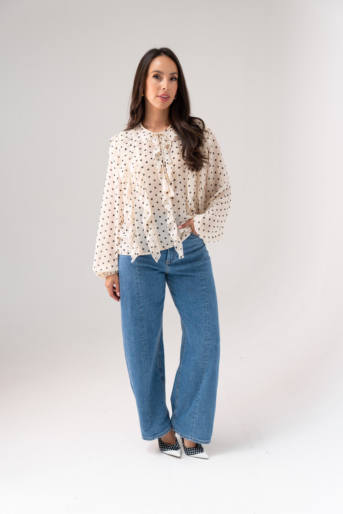 Millie Ruffled Polka Dot Blouse In Cream