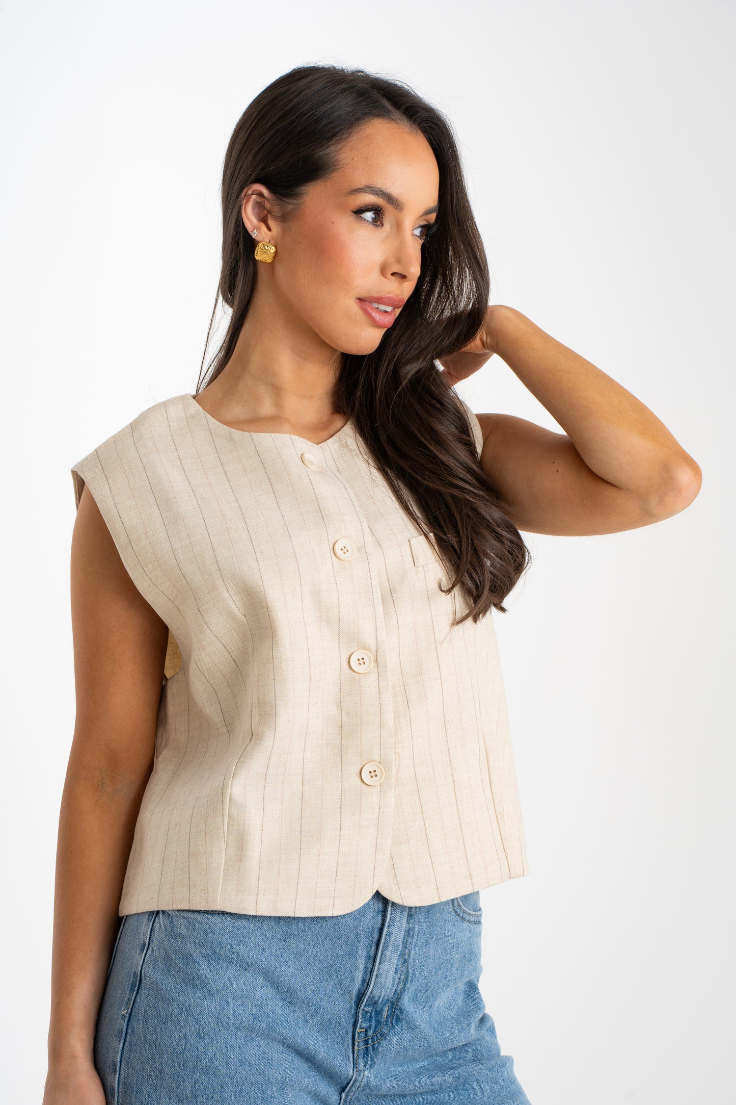 Millie Pinstripe Waistcoat In Neutral