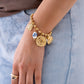 Olive Beaded Heart Charm Bracelet In Gold