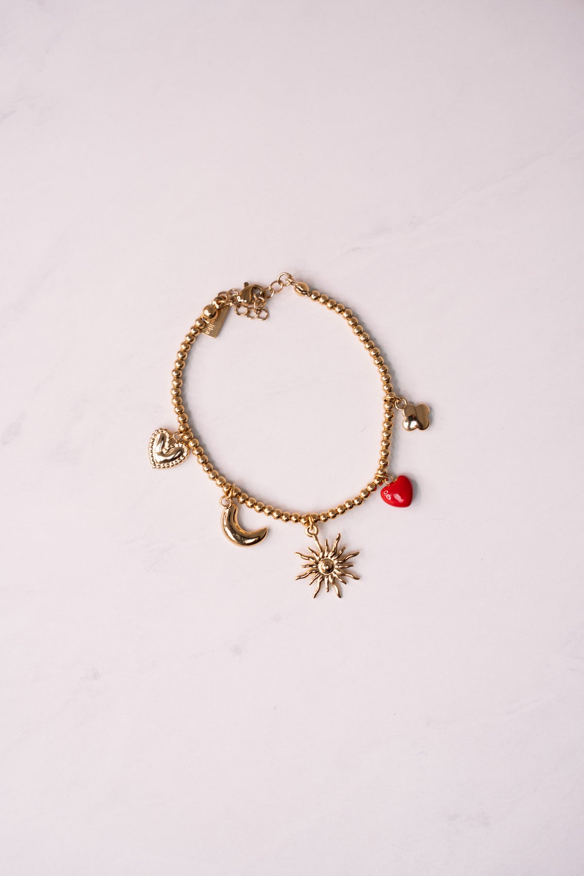 Olive Beaded Charm Bracelet In Gold