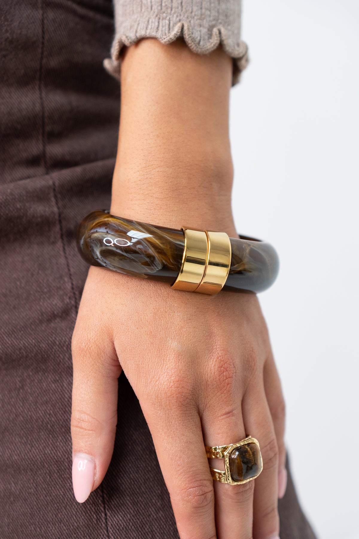 Olive Chunky Bangle In Taupe
