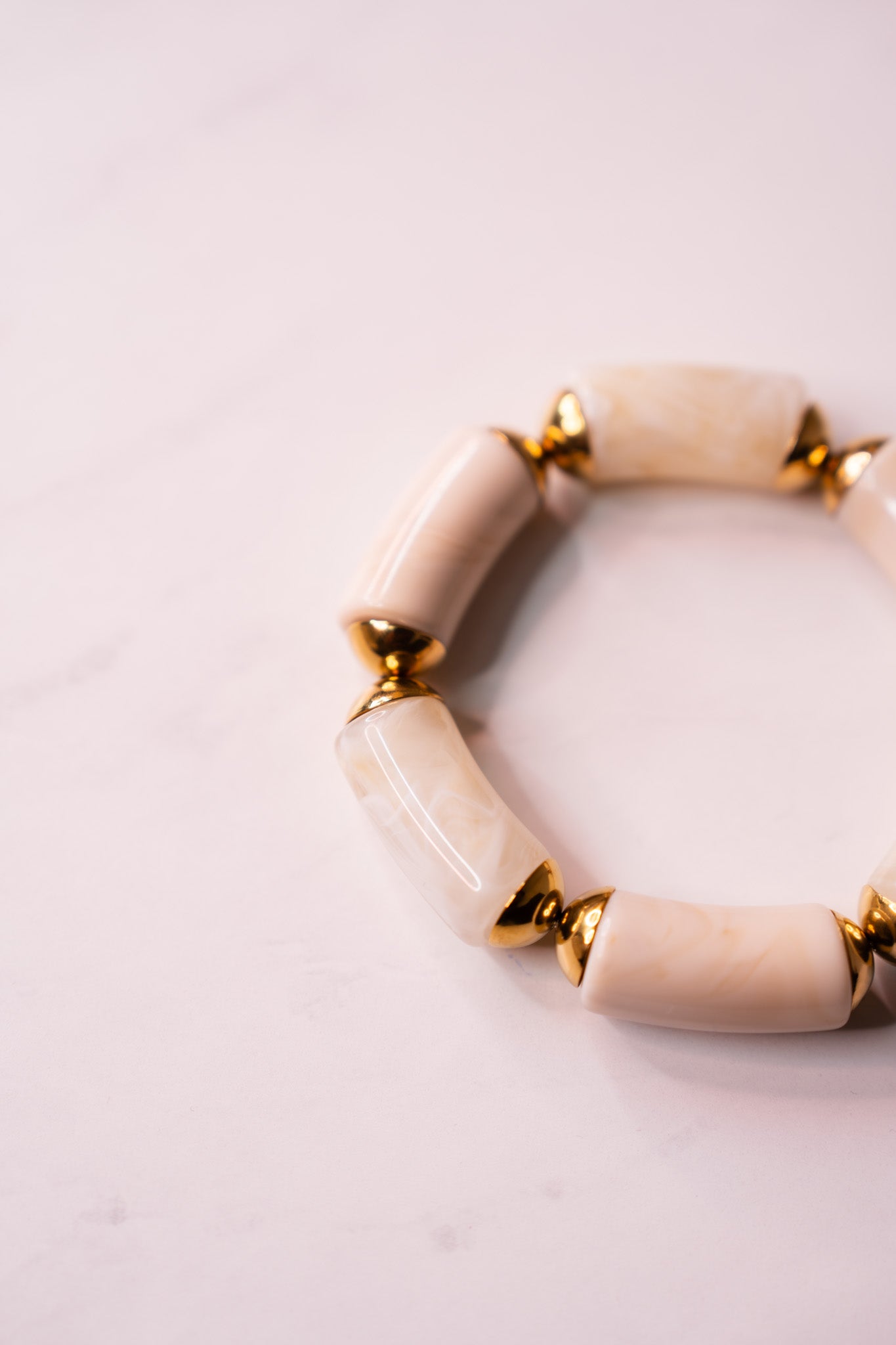 Olive Chunky Beaded Stretch Bracelet In Cream