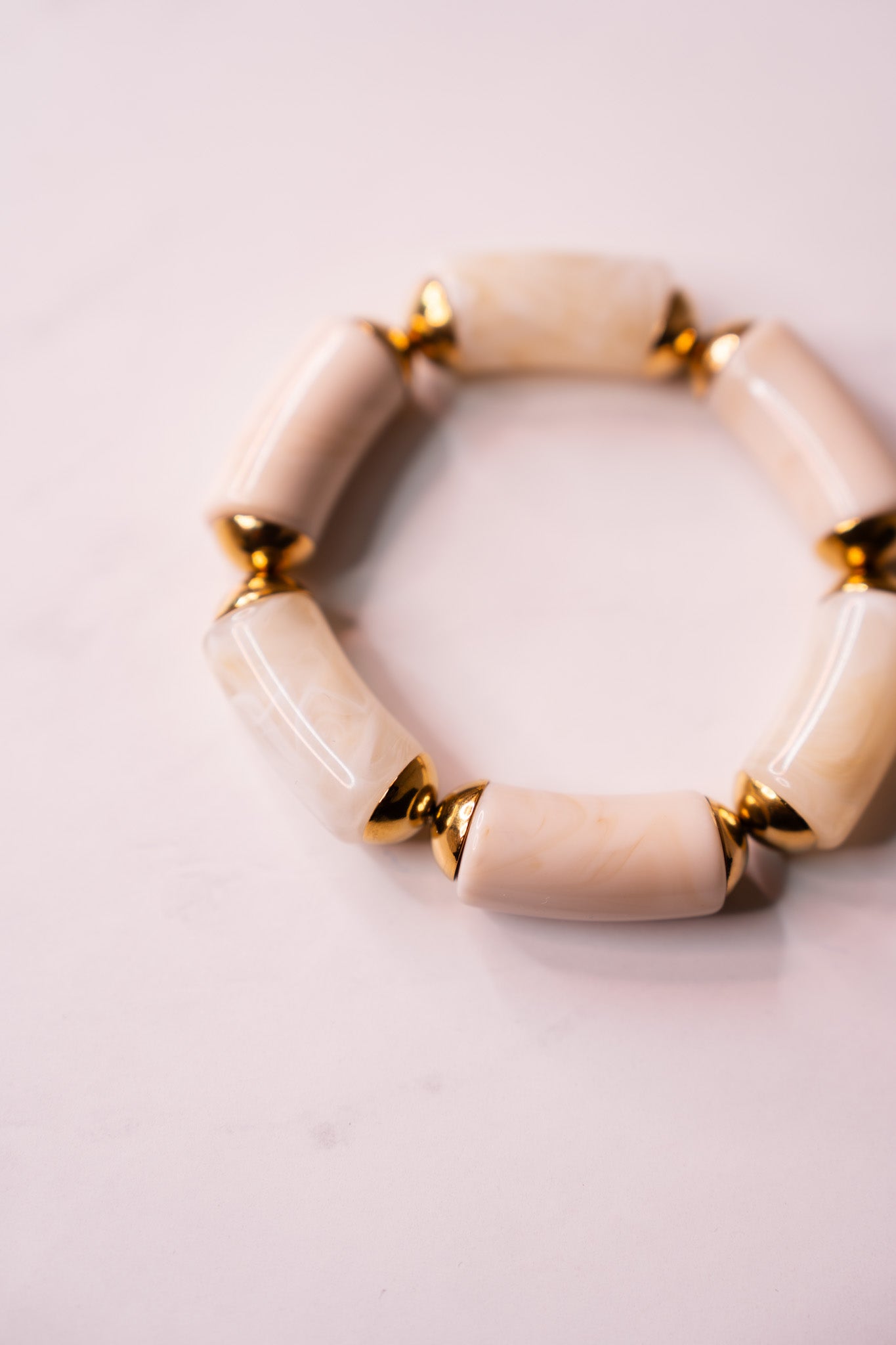 Olive Chunky Beaded Stretch Bracelet In Cream