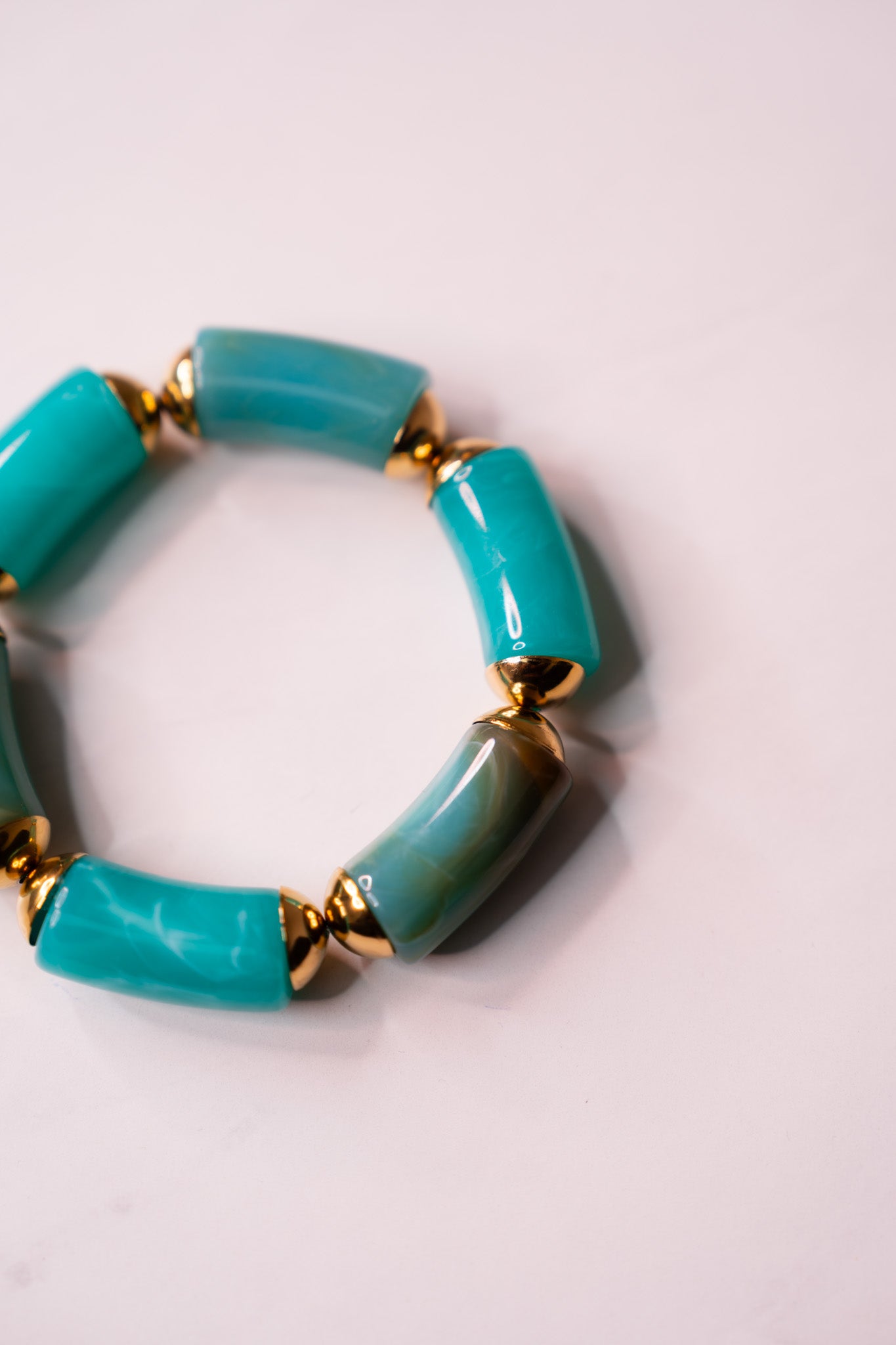 Olive Chunky Beaded Stretch Bracelet In Turquoise