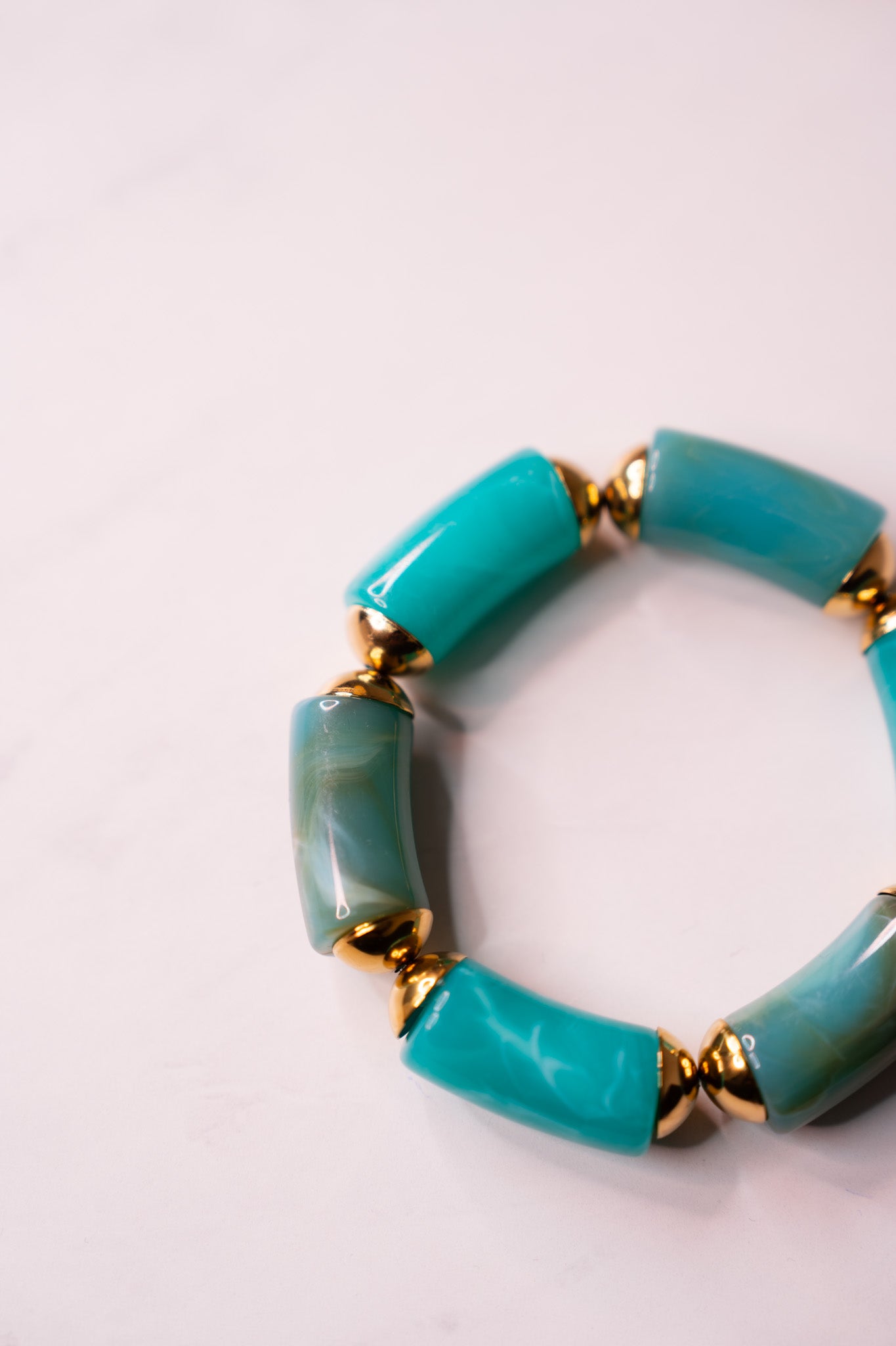 Olive Chunky Beaded Stretch Bracelet In Turquoise
