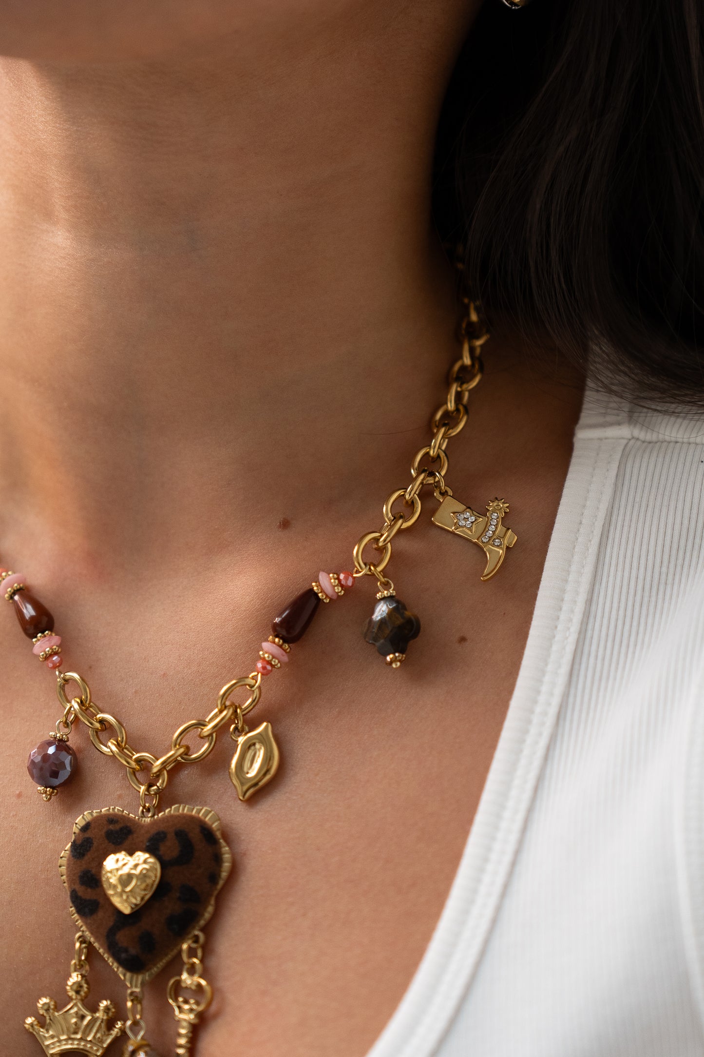 Olive Heart Pendant Charm Necklace In Gold