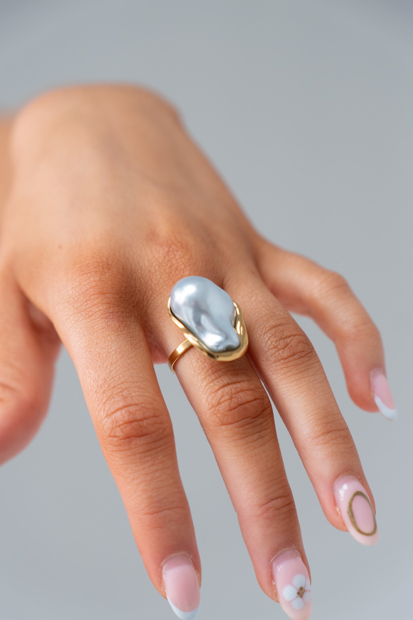 Olive Large Stone Ring In Blue
