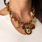 Olive Leopard Print Charm Necklace In Gold