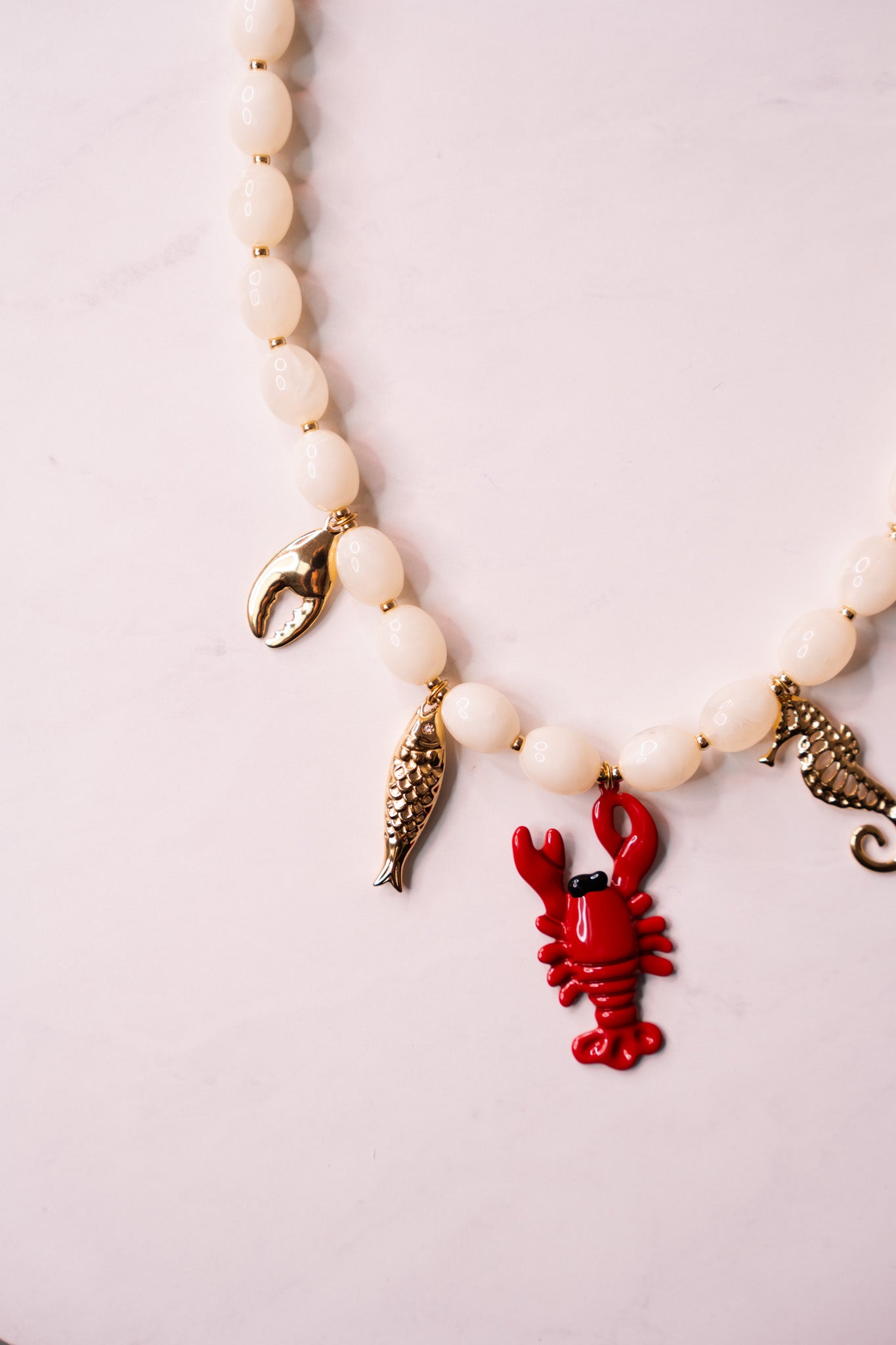Olive Lobster Charm Necklace In White