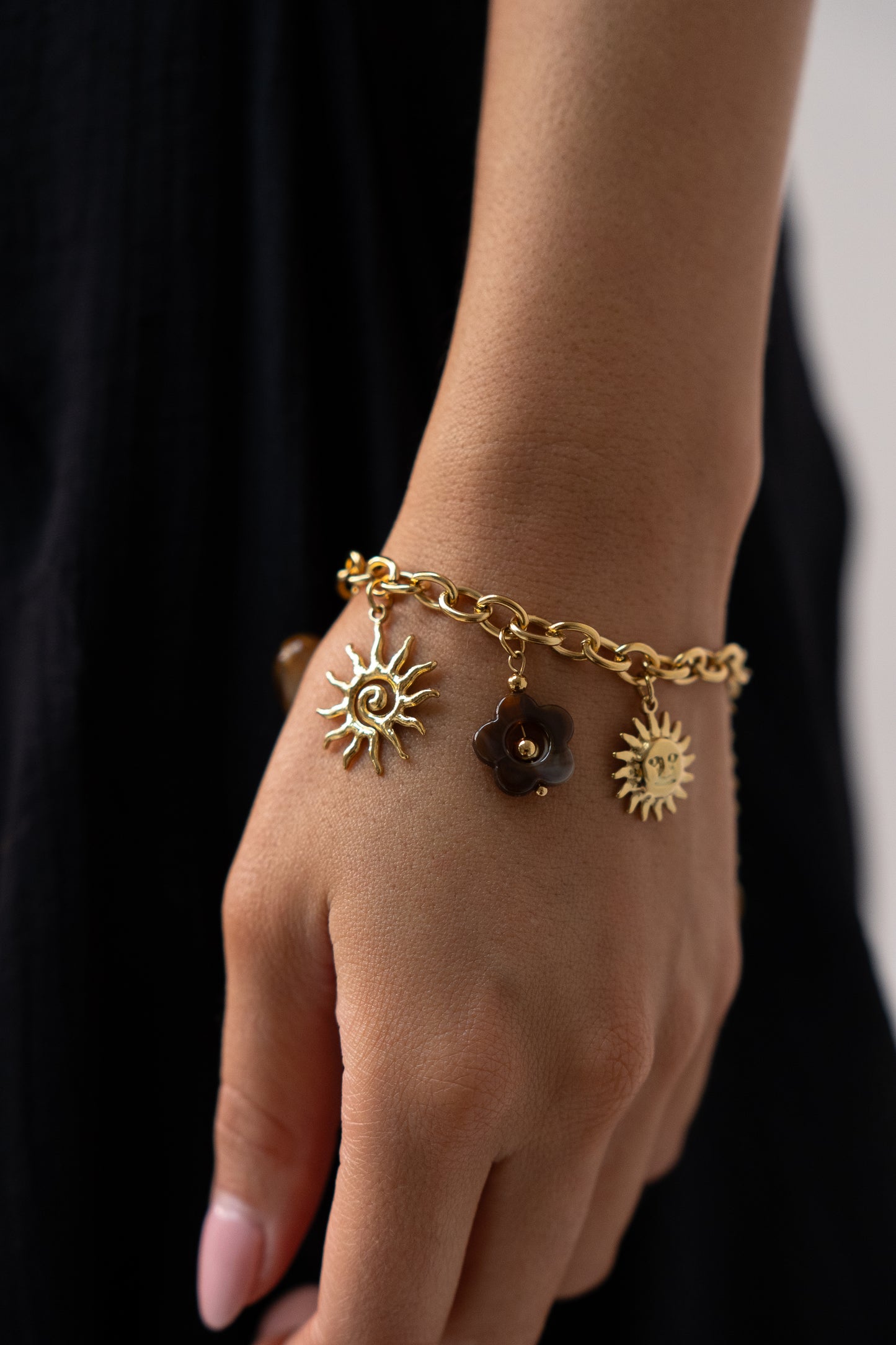 Olive Multi Charm Bracelet In Gold