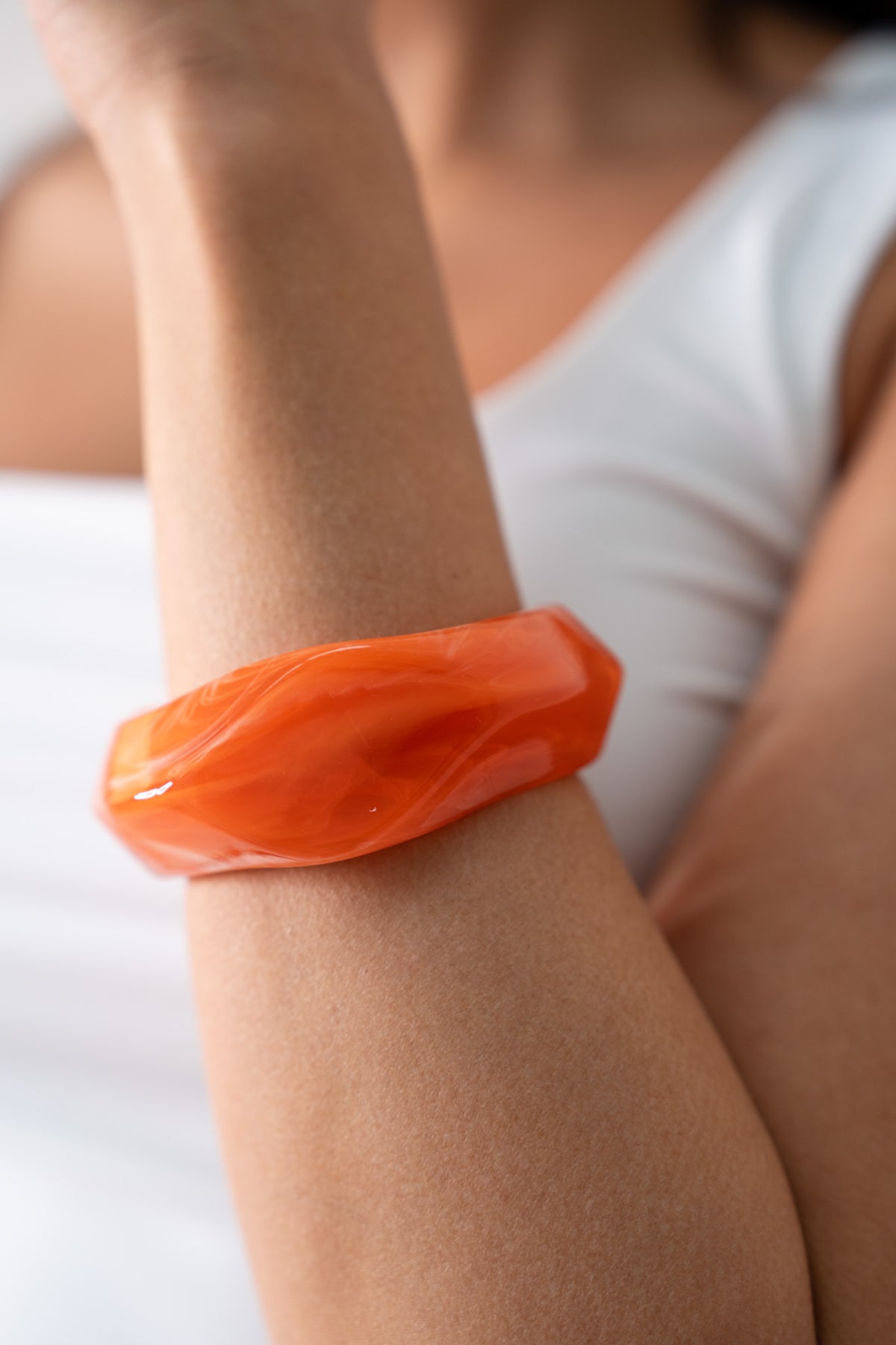 Olive Resin Bangle In Orange