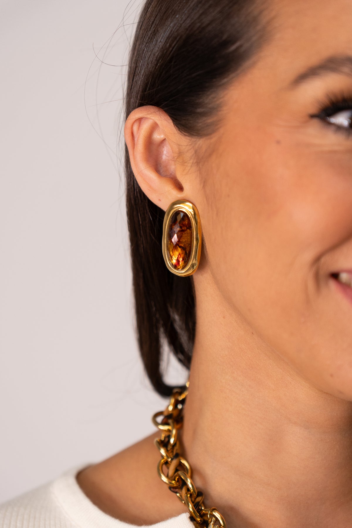 Olive Tiger Eye Earrings In Gold