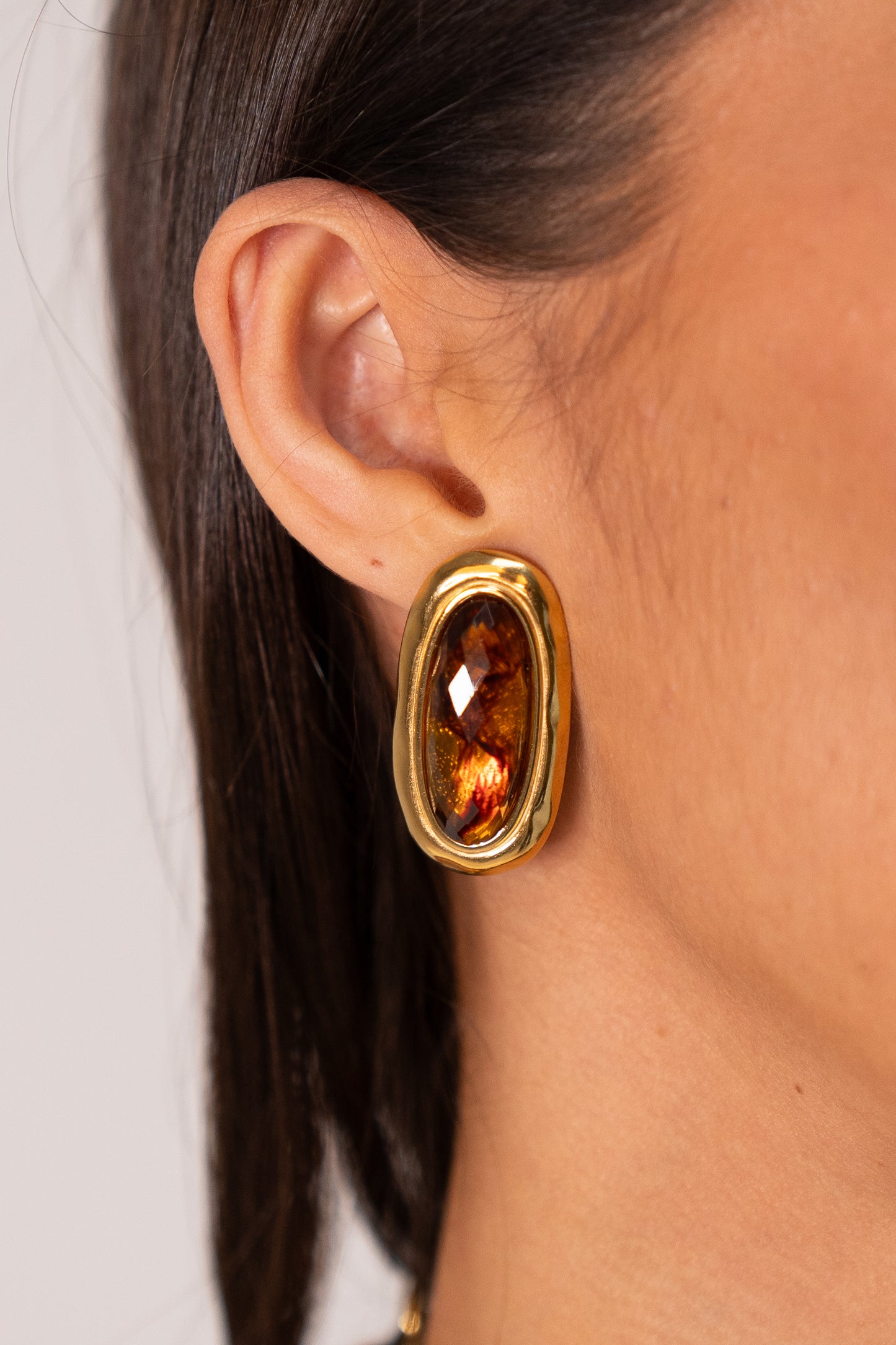 Olive Tiger Eye Earrings In Gold