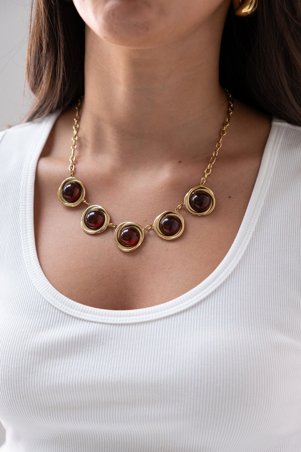 Olive Beaded Circle Necklace In Gold