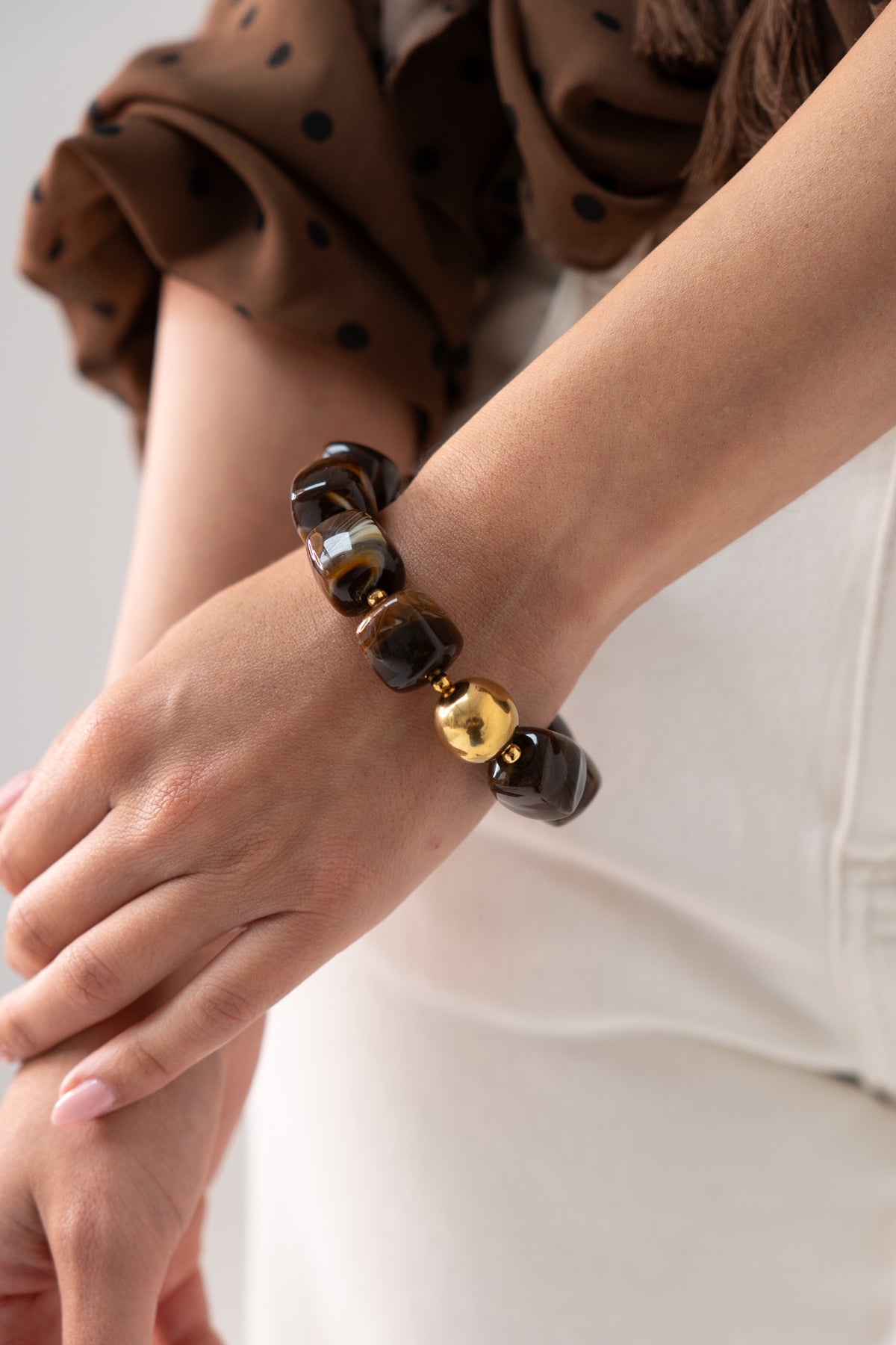 Olive Chunky Beaded Bracelet In Brown