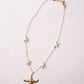Olive White Beaded Starfish Necklace In Gold