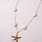 Olive White Beaded Starfish Necklace In Gold