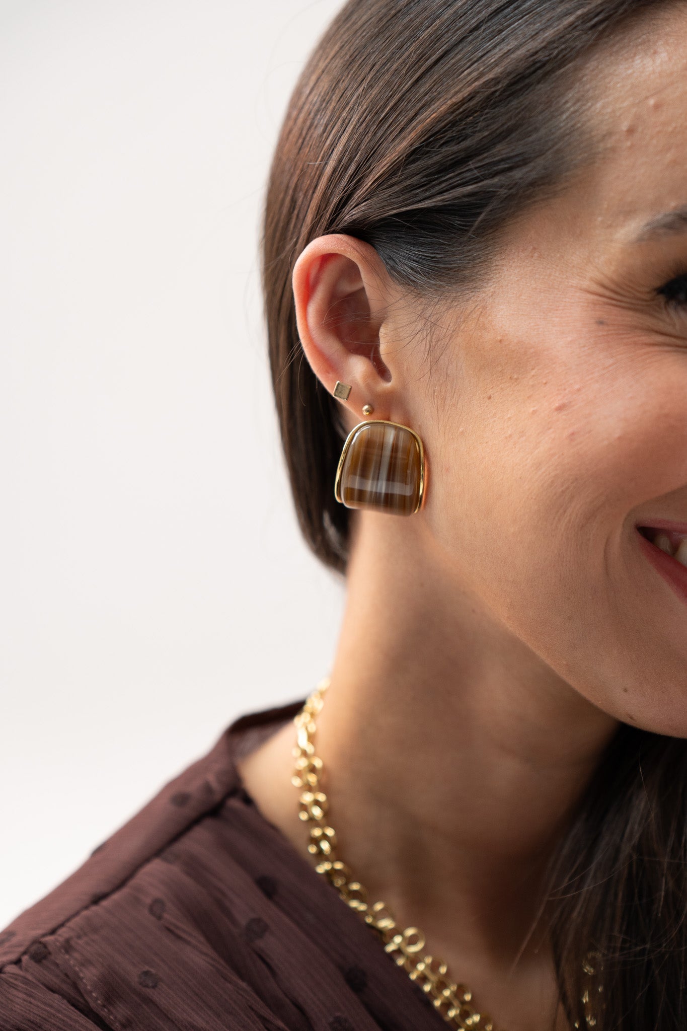 Olive Striped Enamel Earrings In Taupe