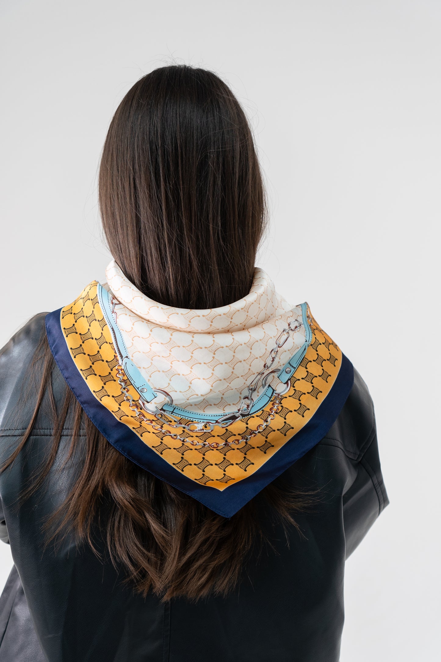 Orla Chain Print Neck Scarf In Navy Mix