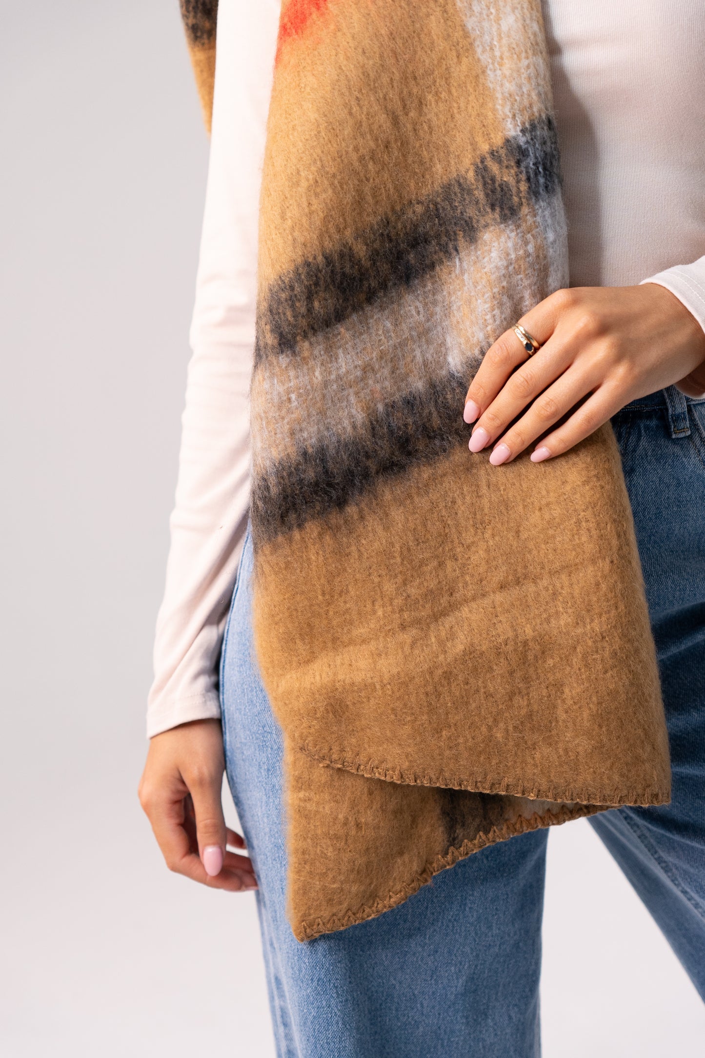 Orla Check Scarf In Beige Mix