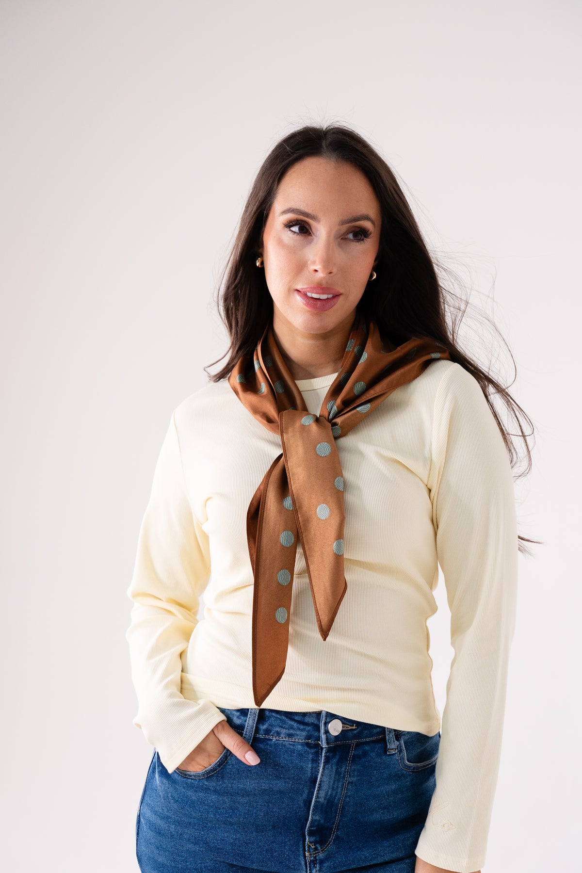 Orla Green Spotted Neck Scarf In Tan